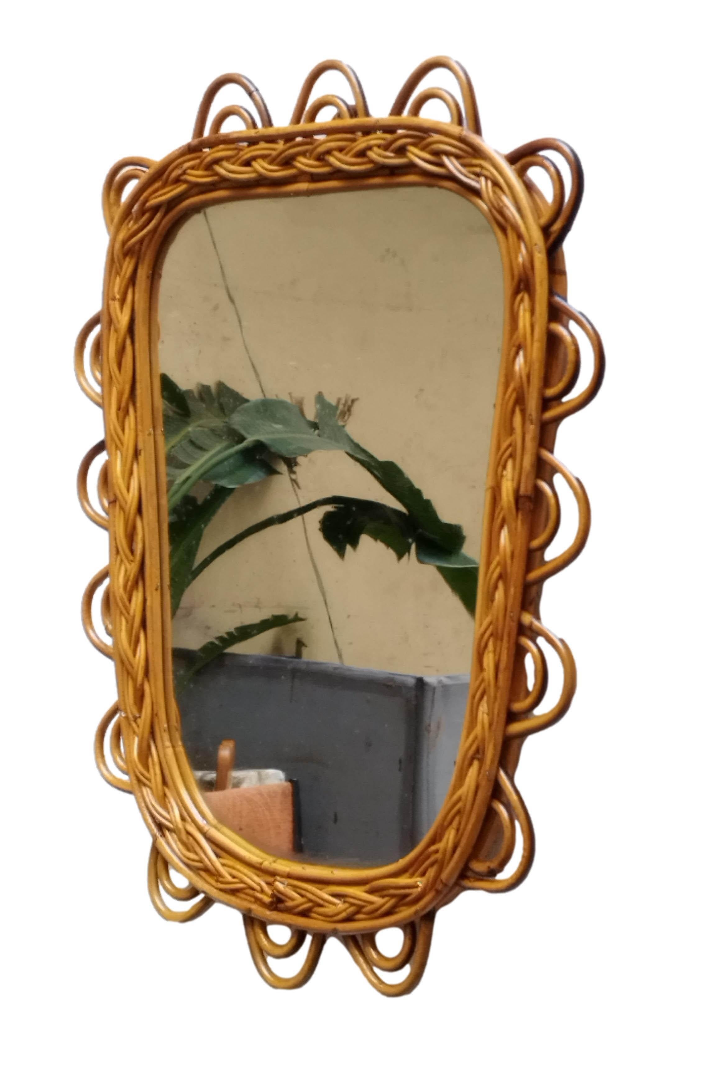 Mid-Century Modern Bamboo and Rattan Wall Mirror, Italy, 1960s