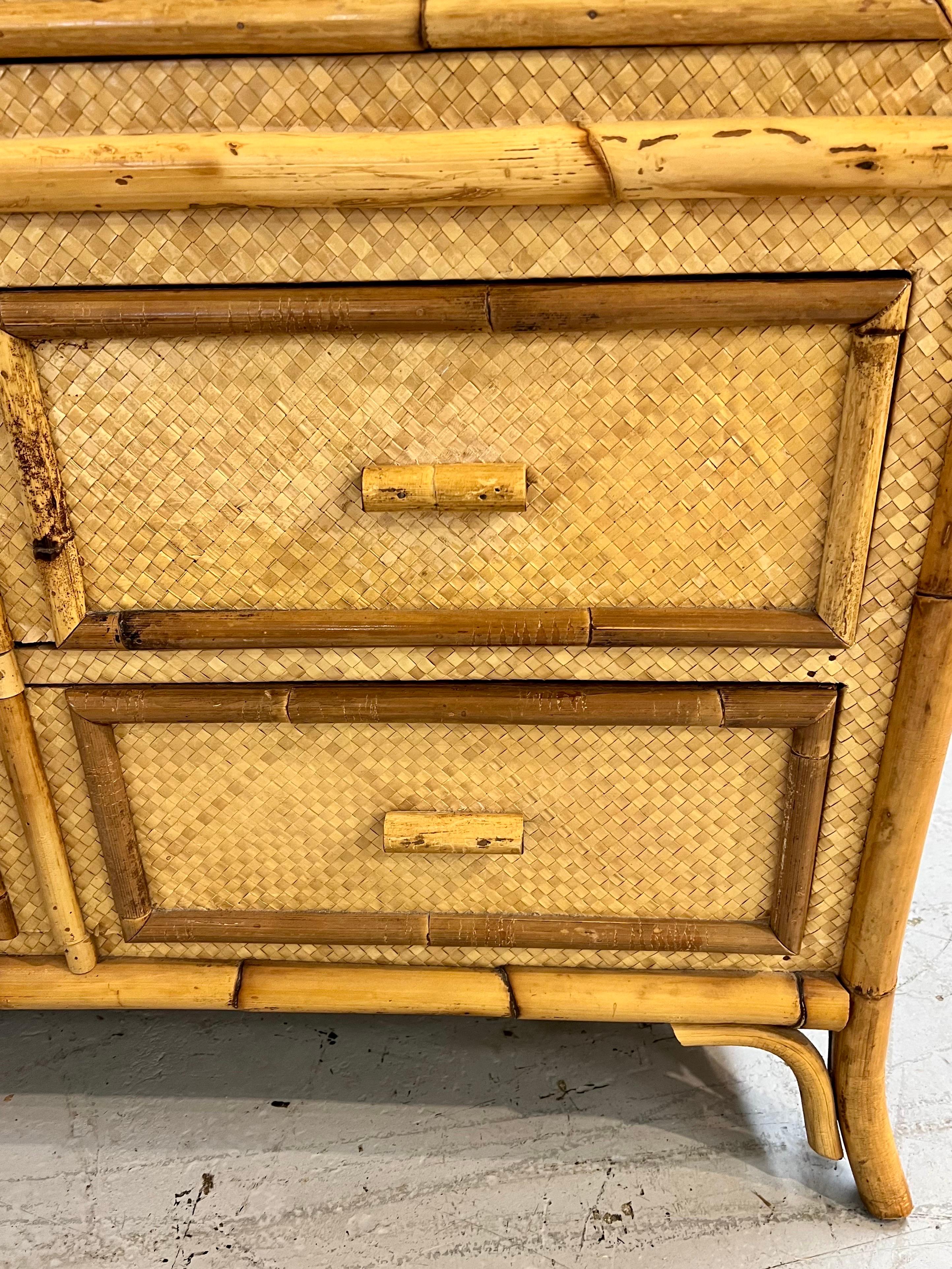 Chinoiserie Bamboo and Rattan Wardrobe Dresser or Armoire Cabinet Credenza