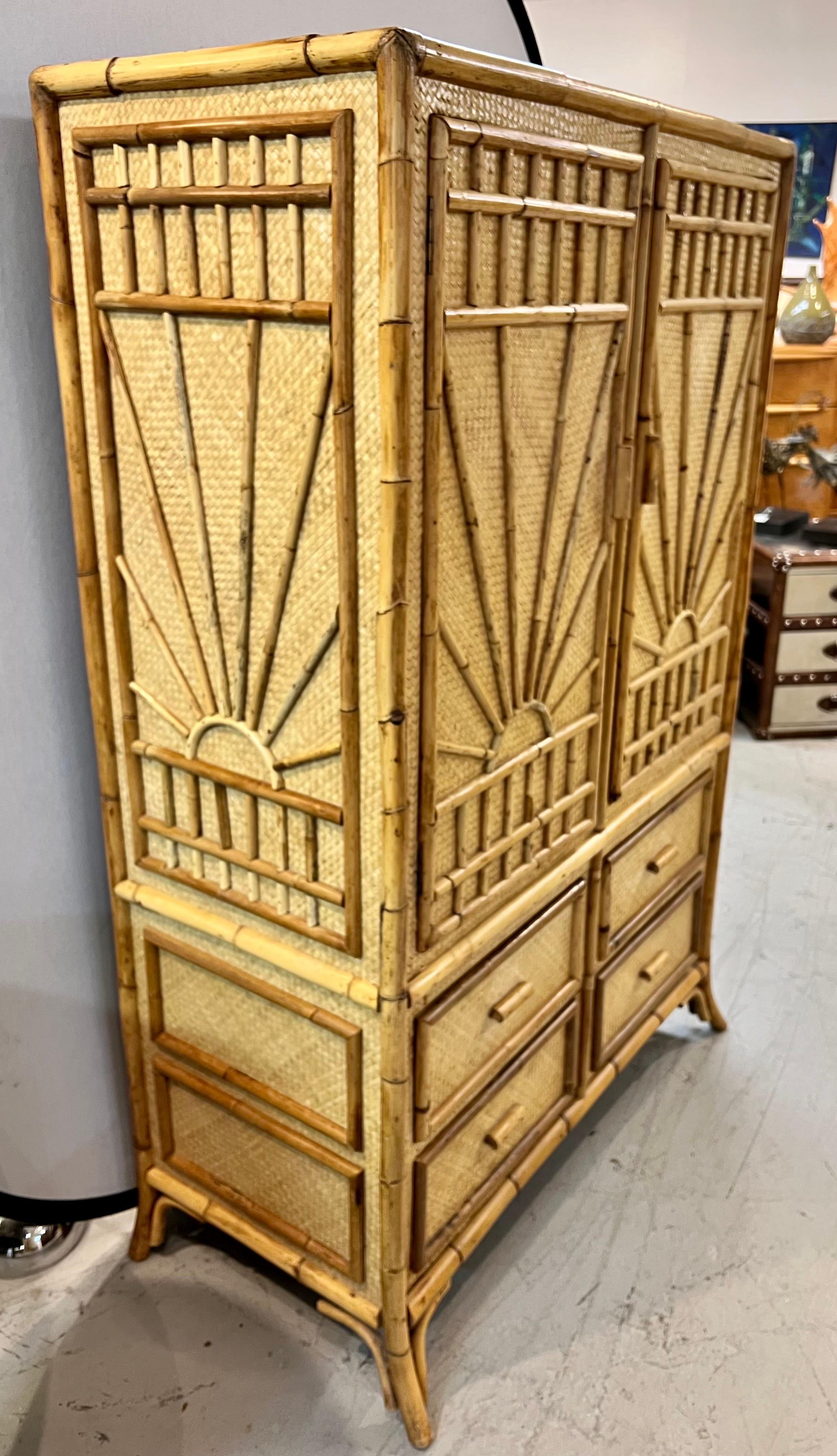 American Bamboo and Rattan Wardrobe Dresser or Armoire Cabinet Credenza