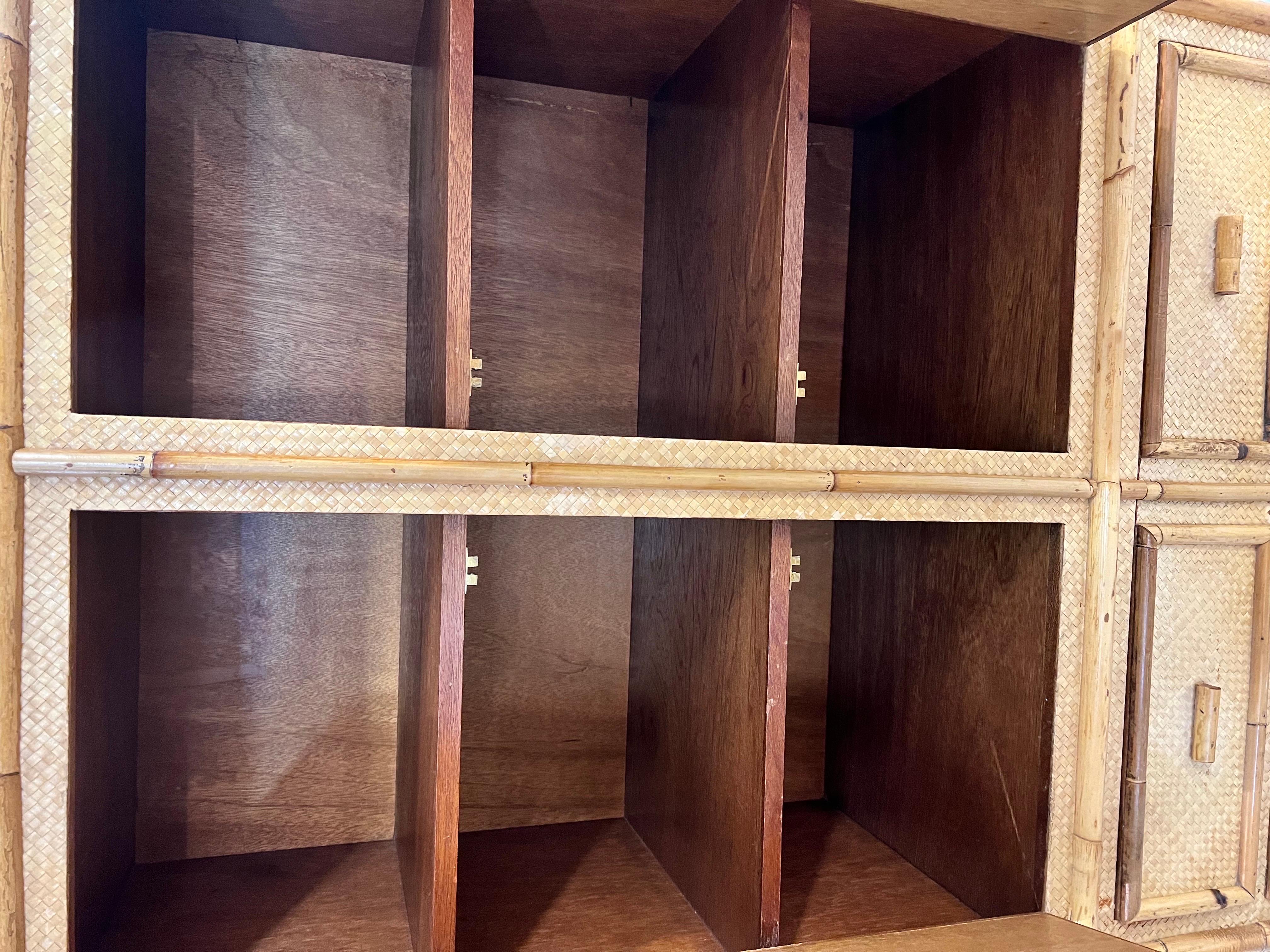 Bamboo and Rattan Wardrobe Dresser or Armoire Cabinet Credenza In Good Condition In West Hartford, CT