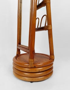 Bamboo and Rattan Woven  Full-length Rotating Floor Mirror, Italy 1970s