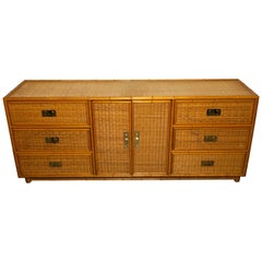 Bamboo and Reed Cabinet with Brass Hardware