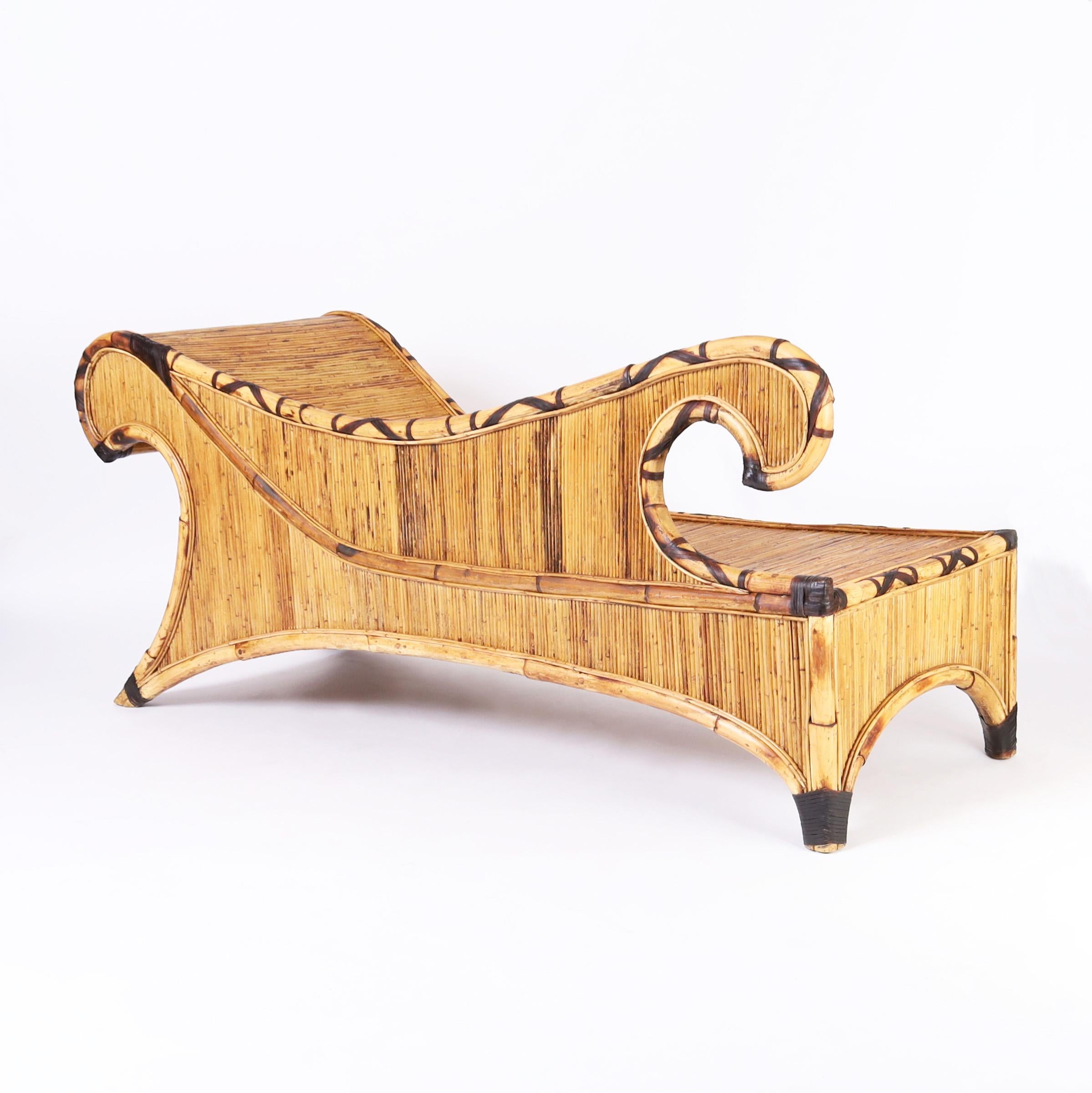 Philippine Bamboo and Reed Chaise Lounge or Recamier