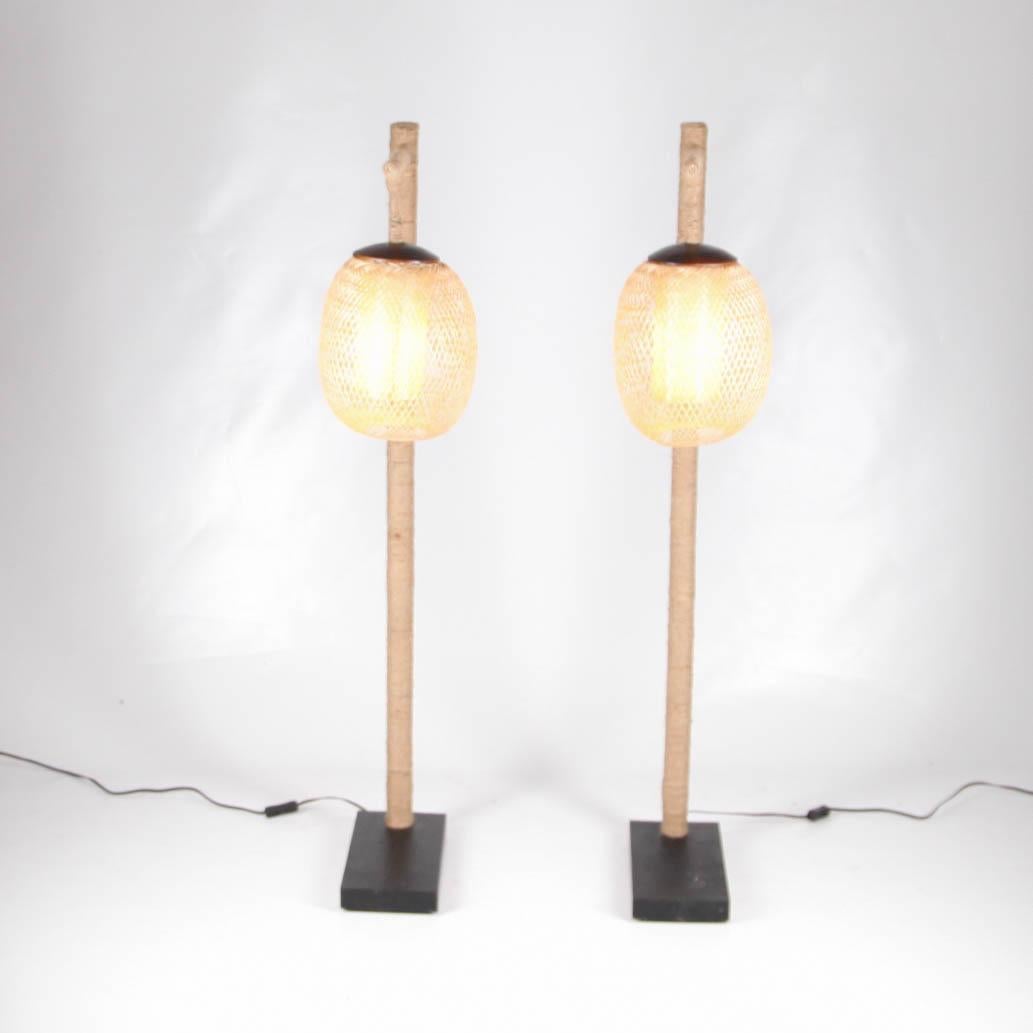 Contemporary Bamboo and Rope Floor Lamp For Sale