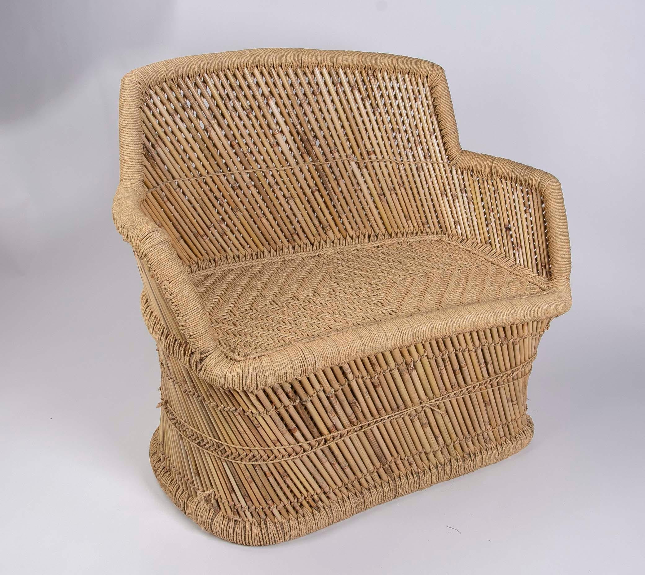 European  Bamboo and Rope Hand-Stiched  Sofa For Sale