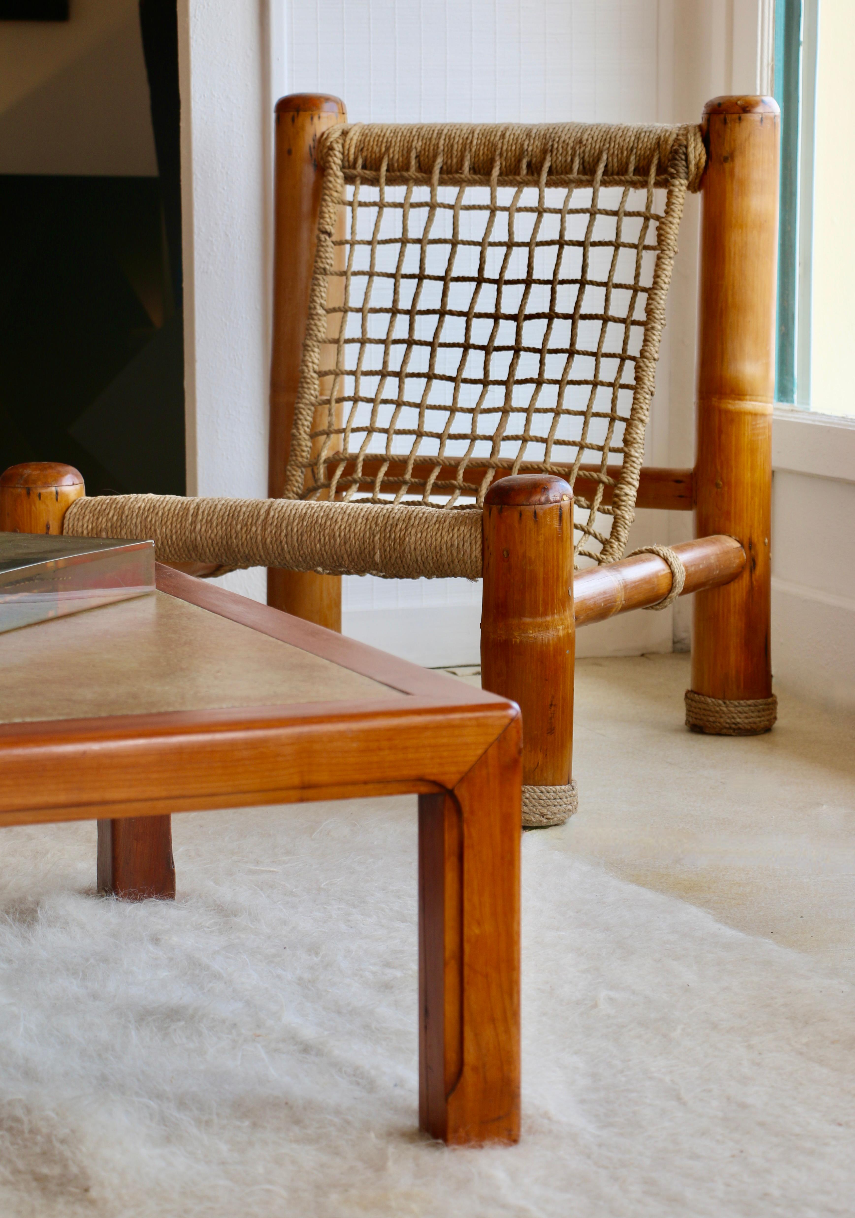 Bamboo and Rope Set Composed of a Large Sofa Two Armchairs and a Coffee Table For Sale 2