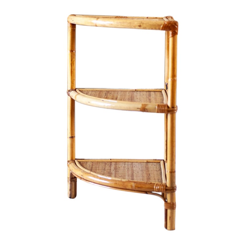Bamboo and Rush Fabric Étagère – 1970s For Sale