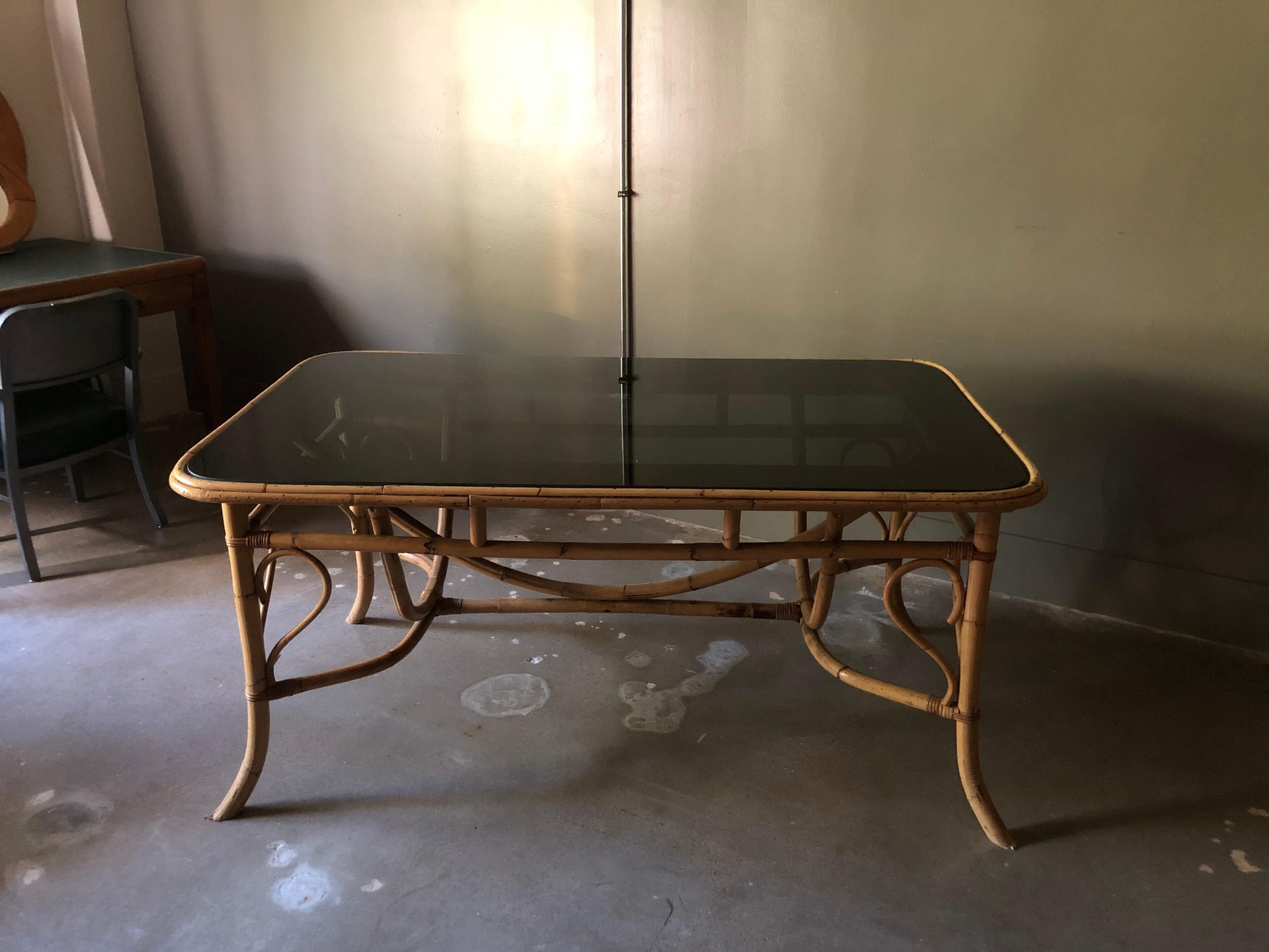 Vintage bamboo dining table with 1/2