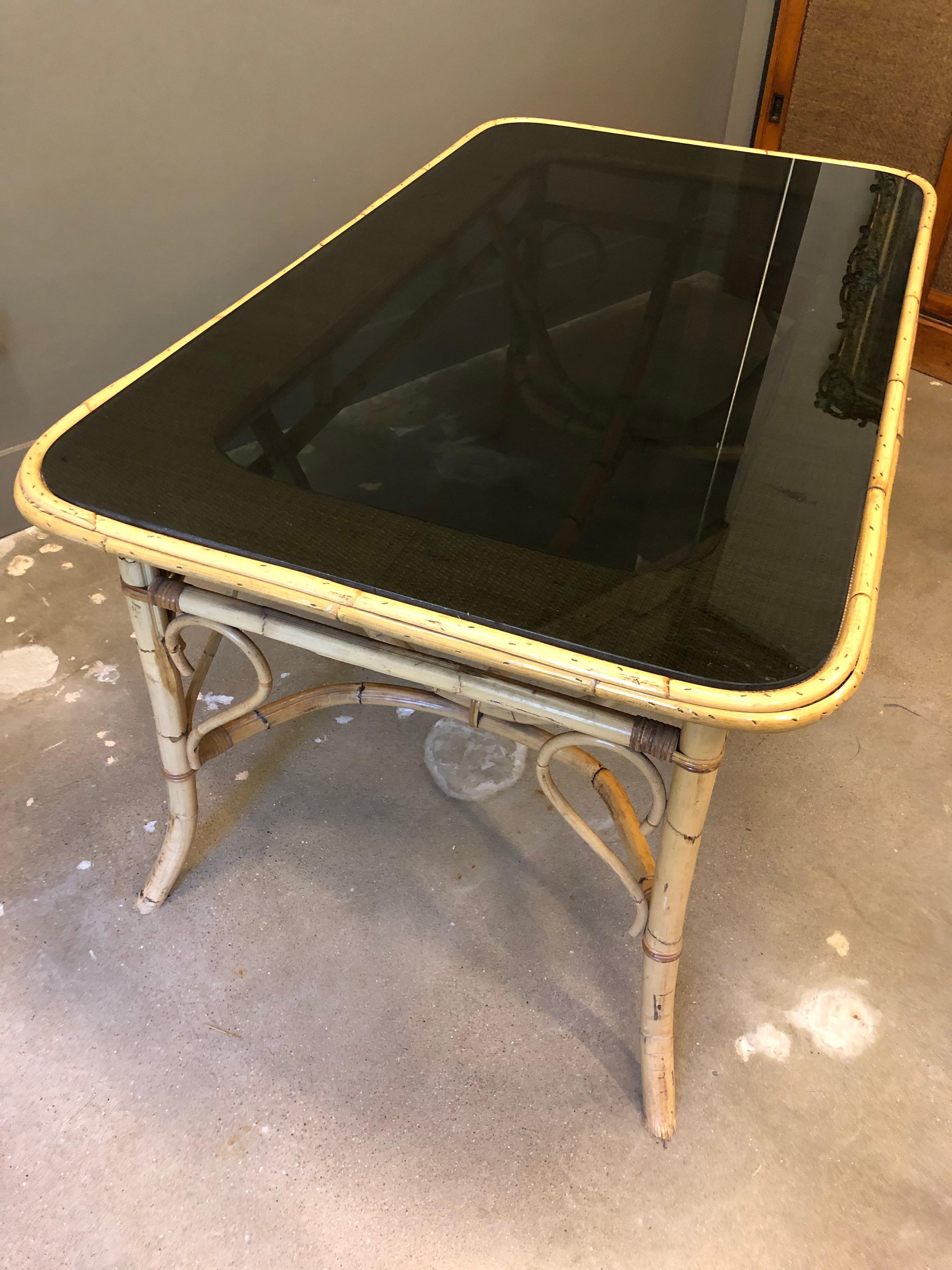 Bamboo and Smoked Glass Dining Table, 1970s 2