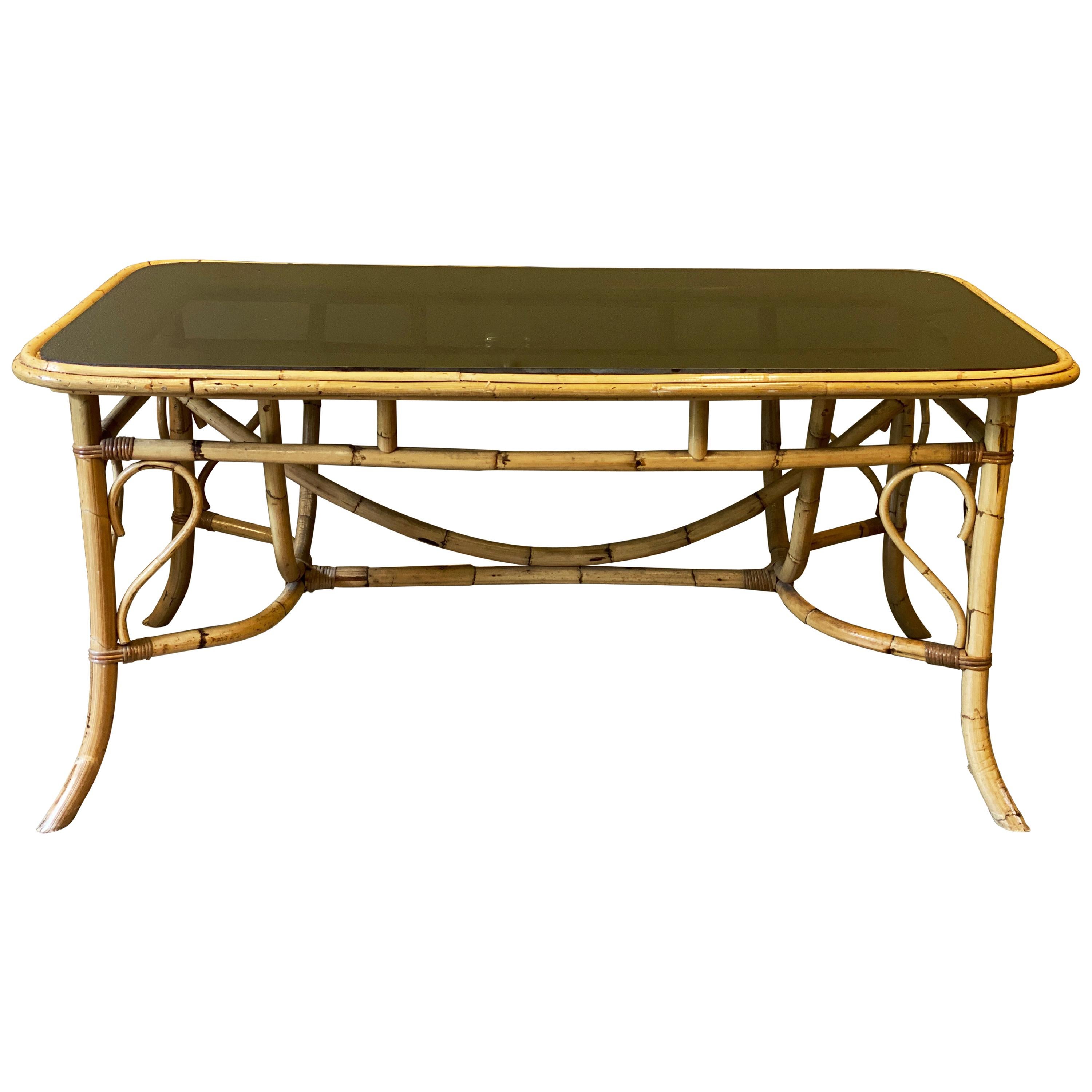 Bamboo and Smoked Glass Dining Table, 1970s