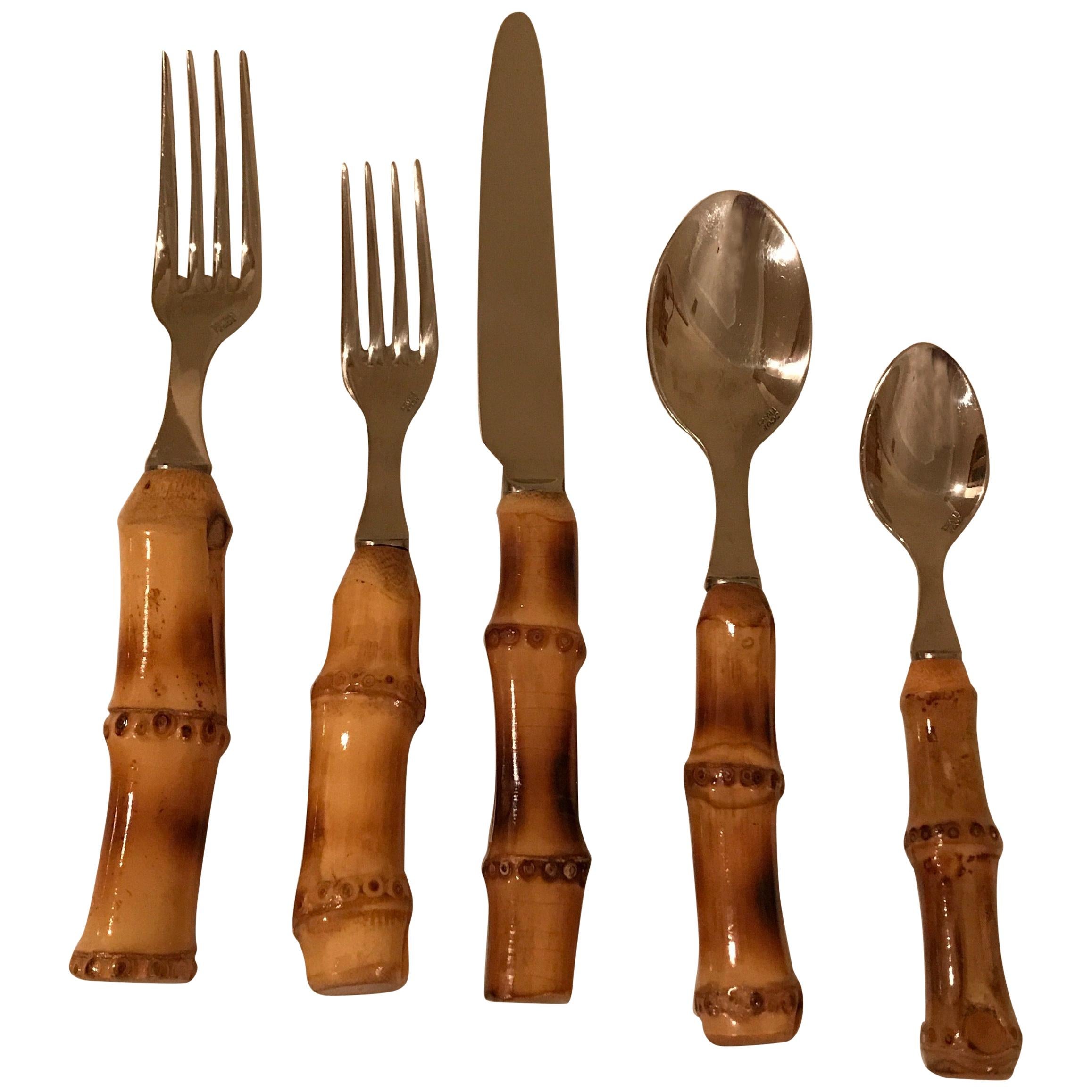 Bamboo and Stainless Flatware Set by Scof, France