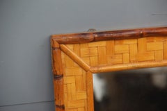 Bamboo and Straw Mirror from the 1960s Italian Design Beige Brown Clear
