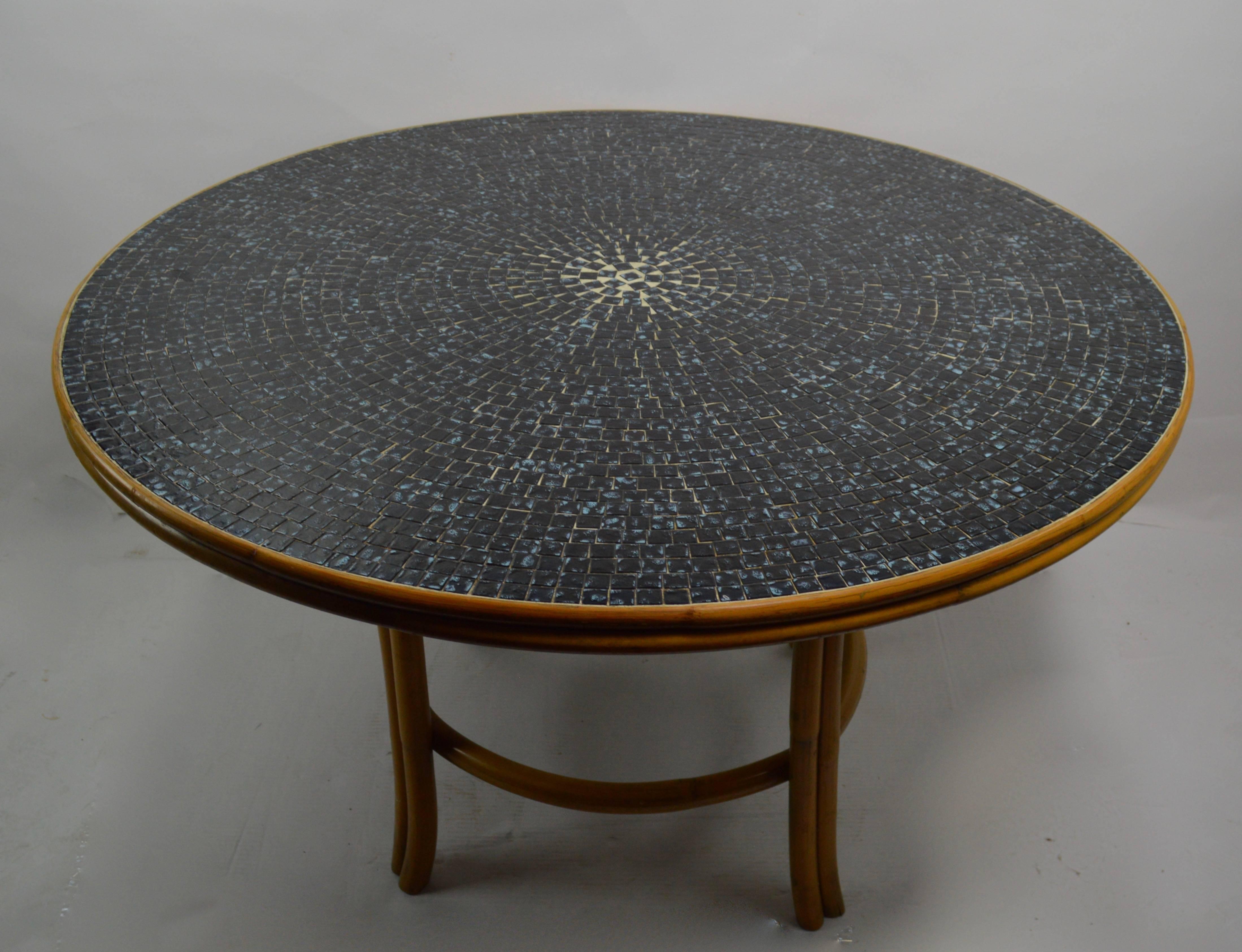 Mid-Century Modern Bamboo and Tile Dining Centre Table after McGuire