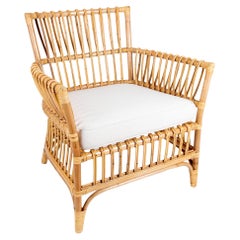 Bamboo and Wicker Armchairs with White Cushion