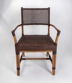 Bamboo and Wicker Chair with Armrests in Brown Tones