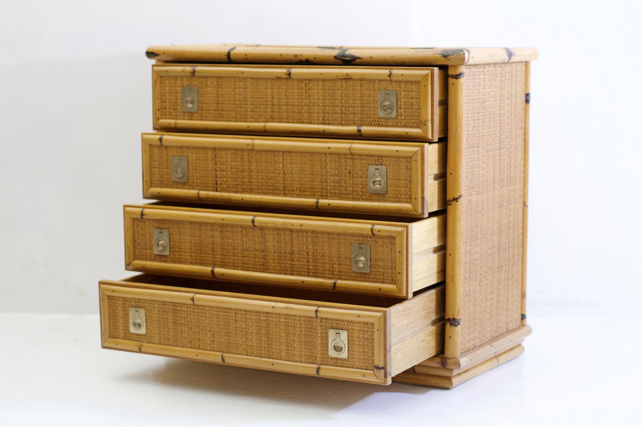 European Bamboo and Wicker Chest of Drawers by Dal Vera, Italy, 1960s