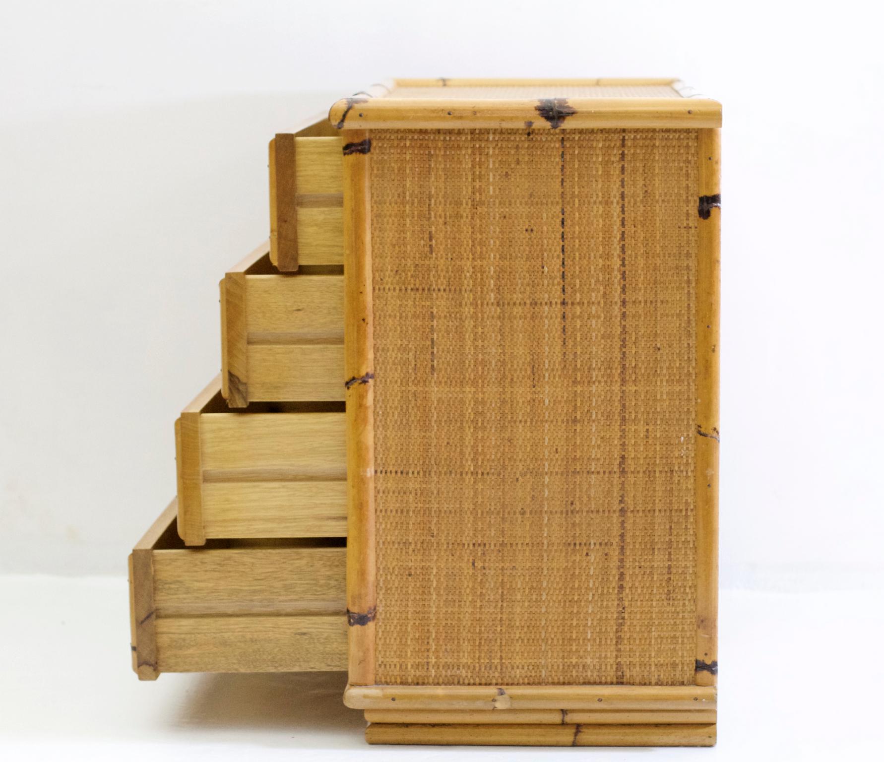 20th Century Bamboo and Wicker Chest of Drawers by Dal Vera, Italy, 1960s