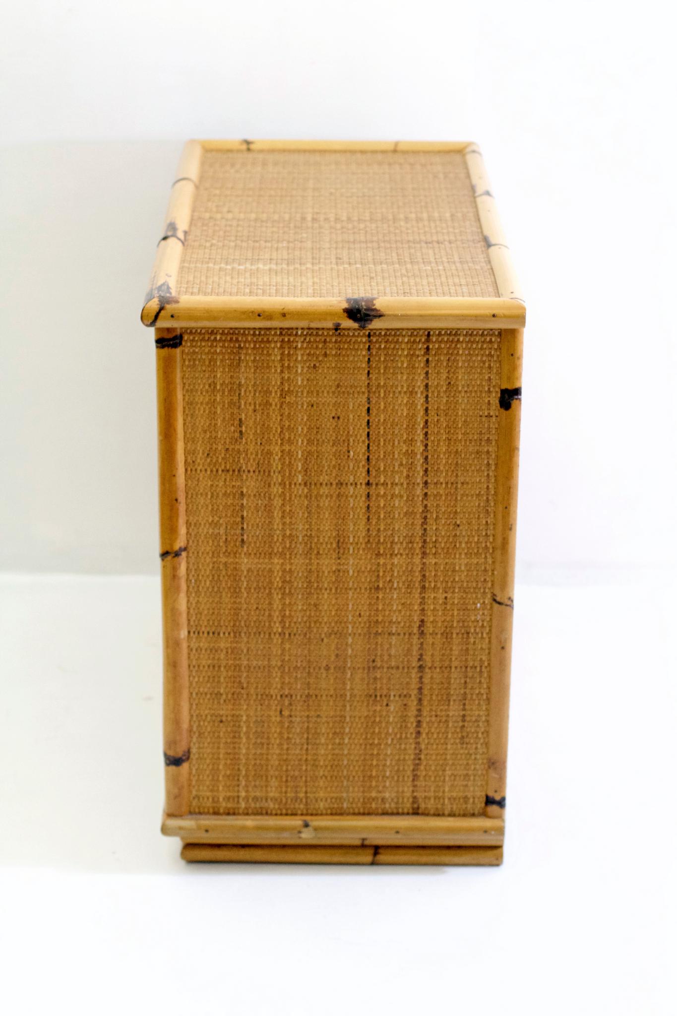 Brass Bamboo and Wicker Chest of Drawers by Dal Vera, Italy, 1960s