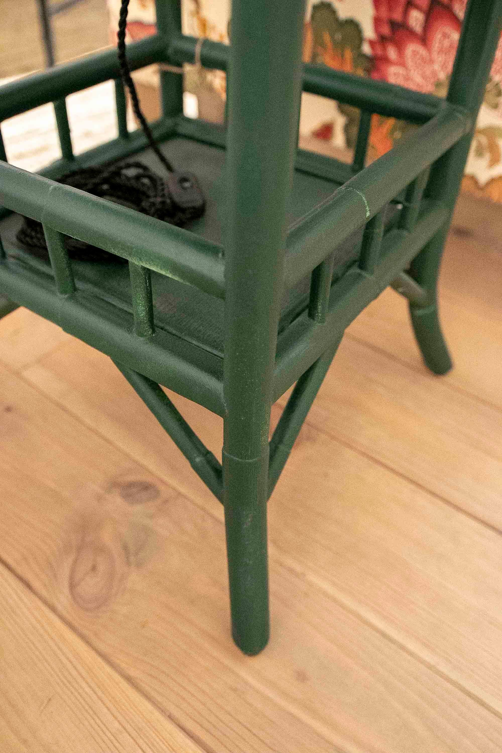 Bamboo and Wicker Floor Lamp with Three Shelves Painted in Green Tones 6