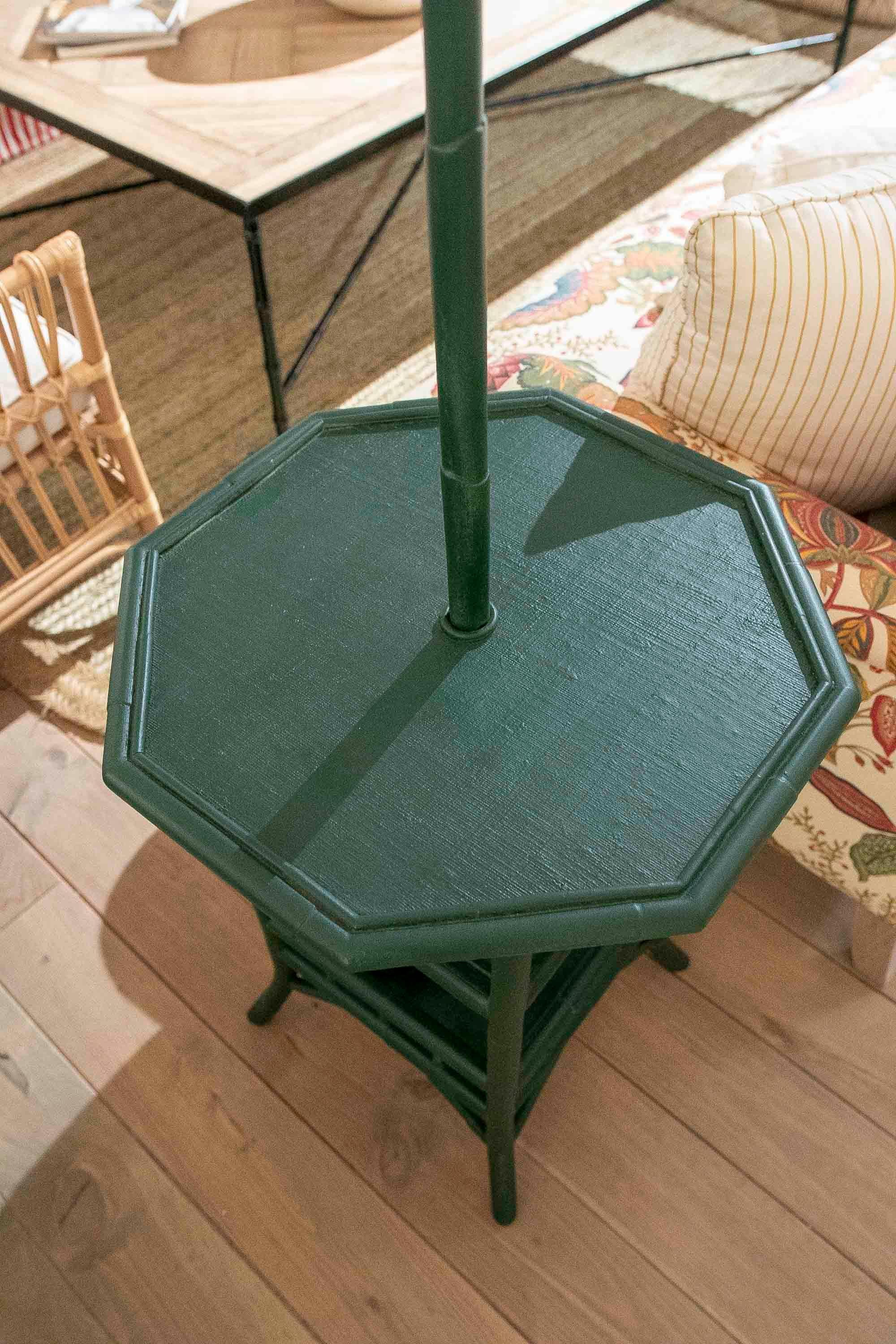 Bamboo and Wicker Floor Lamp with Three Shelves Painted in Green Tones 3