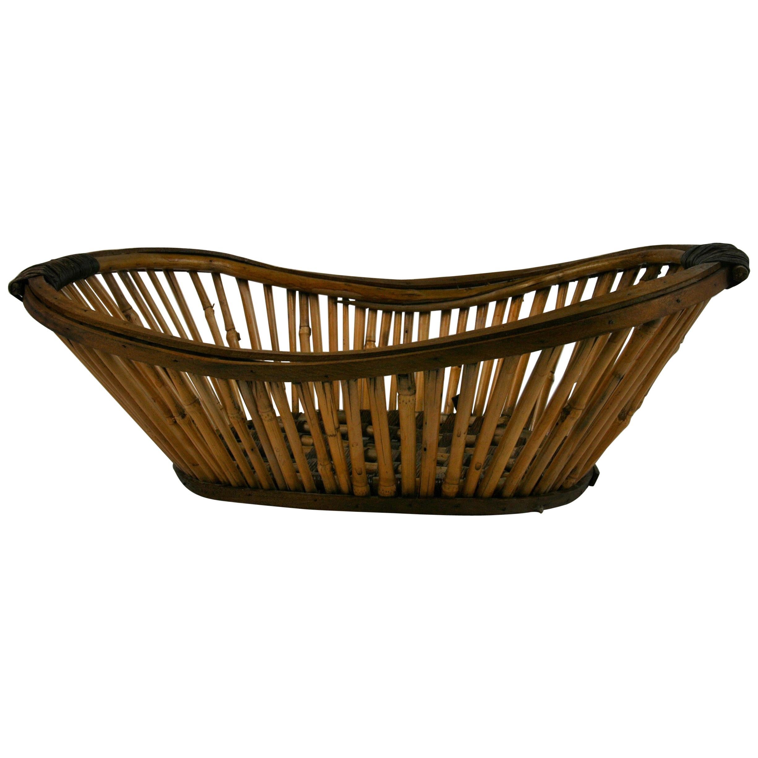 Japanese Bamboo and Wicker Fruit Basket/Folk Art For Sale