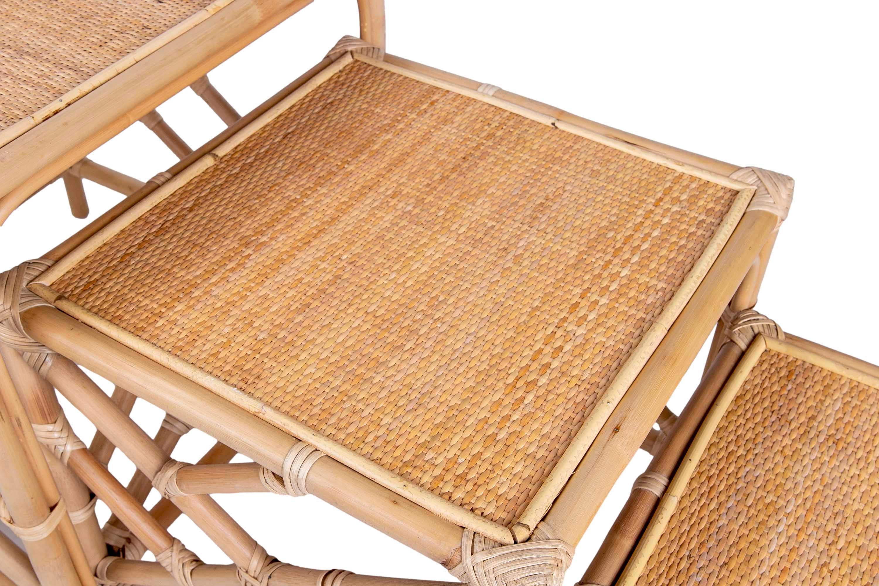 Bamboo and wicker Nesting Table Consisting of Three Tables in Different Sizes For Sale 4