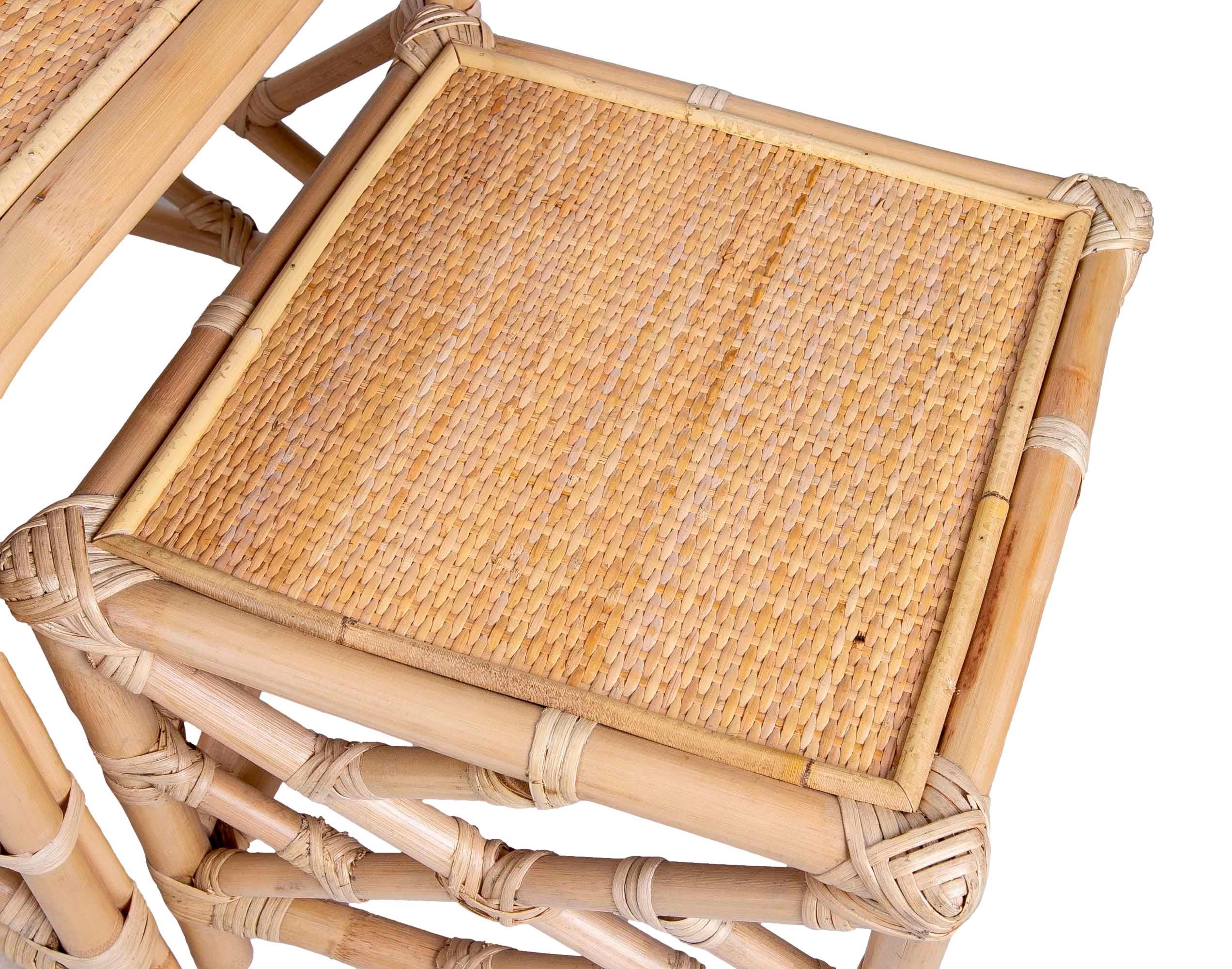 Bamboo and wicker Nesting Table Consisting of Three Tables in Different Sizes For Sale 5