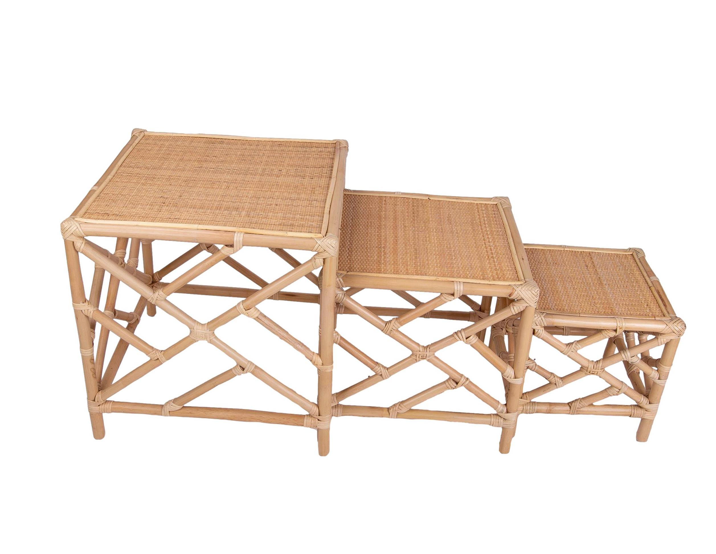 Bamboo and wicker Nesting Table Consisting of Three Tables in Different Sizes For Sale 8