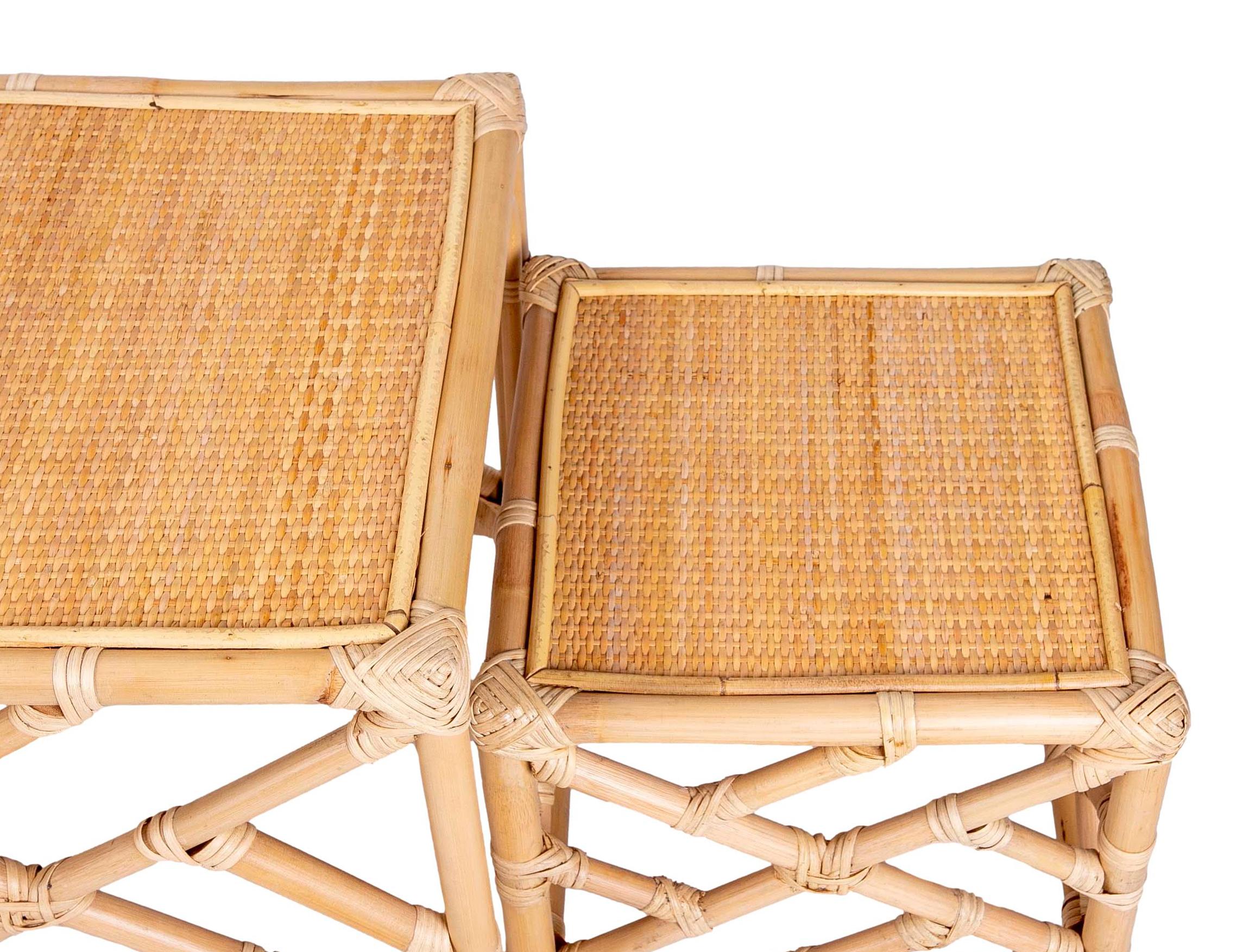 Bamboo and wicker Nesting Table Consisting of Three Tables in Different Sizes For Sale 9