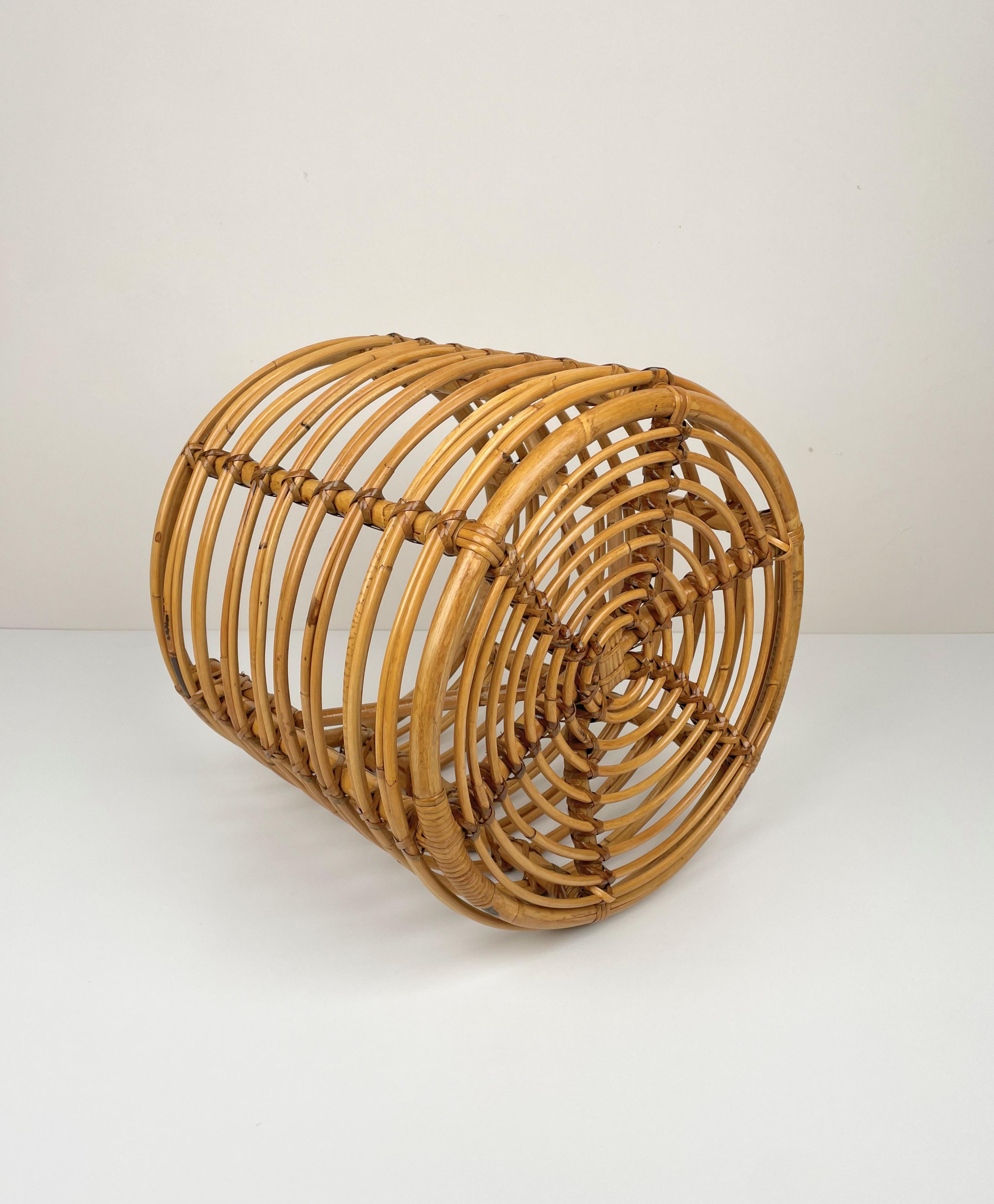 Bamboo and Wicker Round Pouf Stool, Italy 1960s 2
