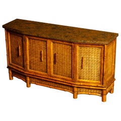 Vintage Bamboo and Wicker Sideboard by American of Martinsville, circa 1950, Signed