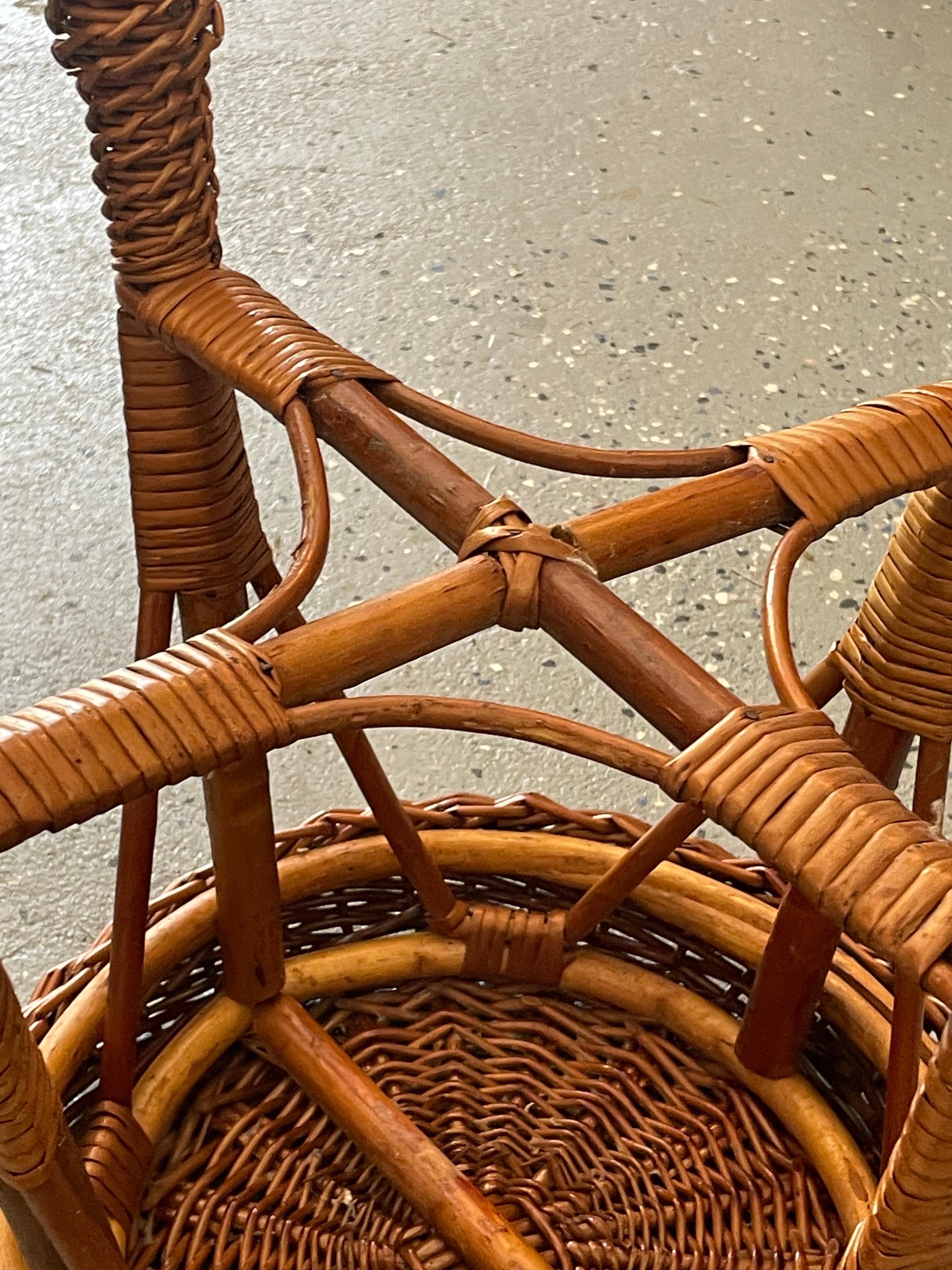 Bamboo and Wicker Stool, Style of Tony Paul and Franco Albini For Sale 4
