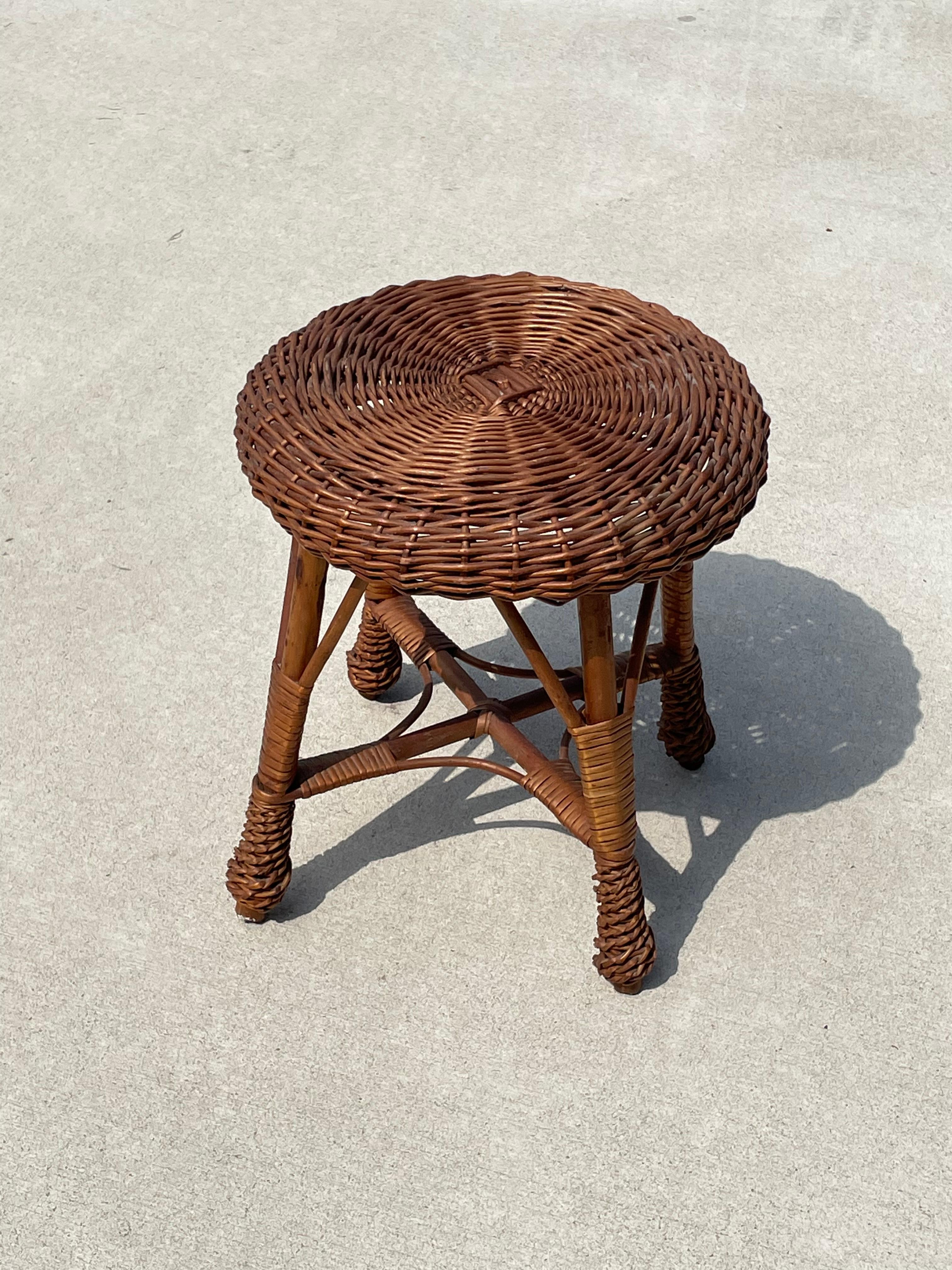 Unknown Bamboo and Wicker Stool, Style of Tony Paul and Franco Albini For Sale