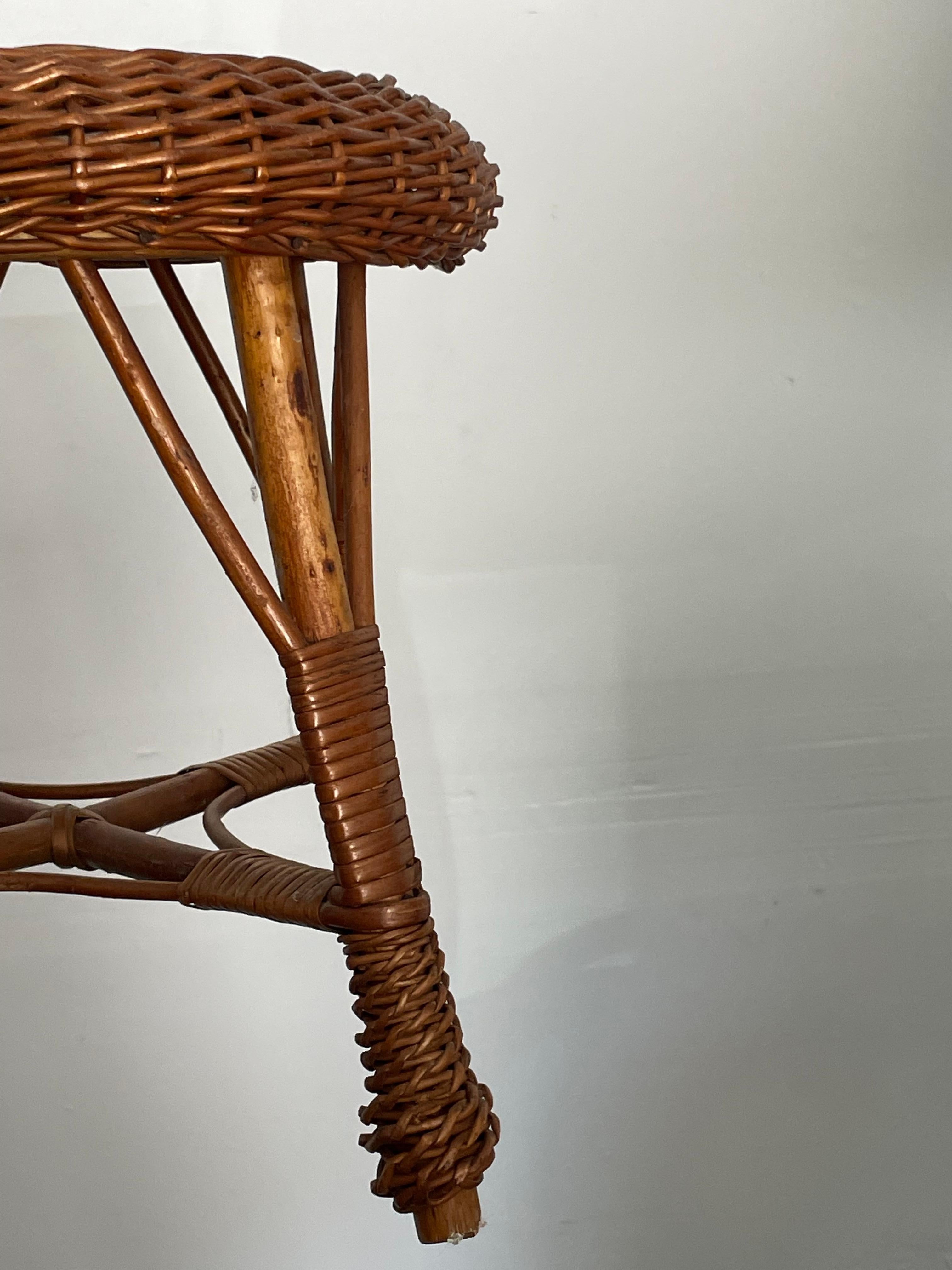 Bamboo and Wicker Stool, Style of Tony Paul and Franco Albini In Good Condition For Sale In St.Petersburg, FL