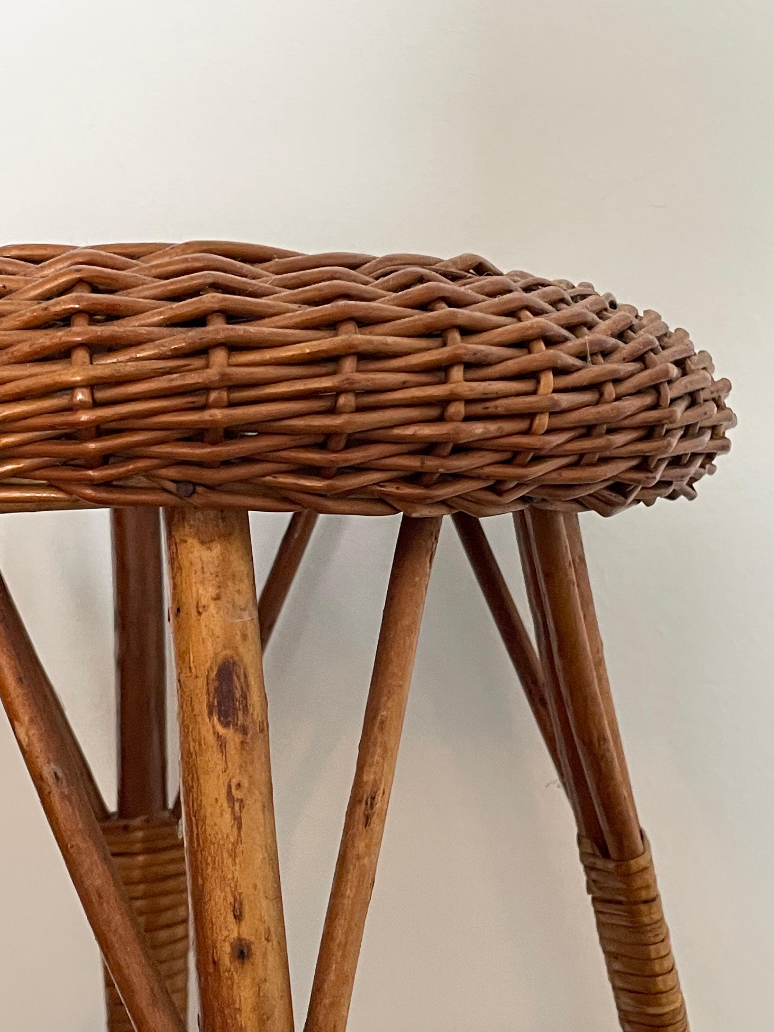 Late 20th Century Bamboo and Wicker Stool, Style of Tony Paul and Franco Albini For Sale
