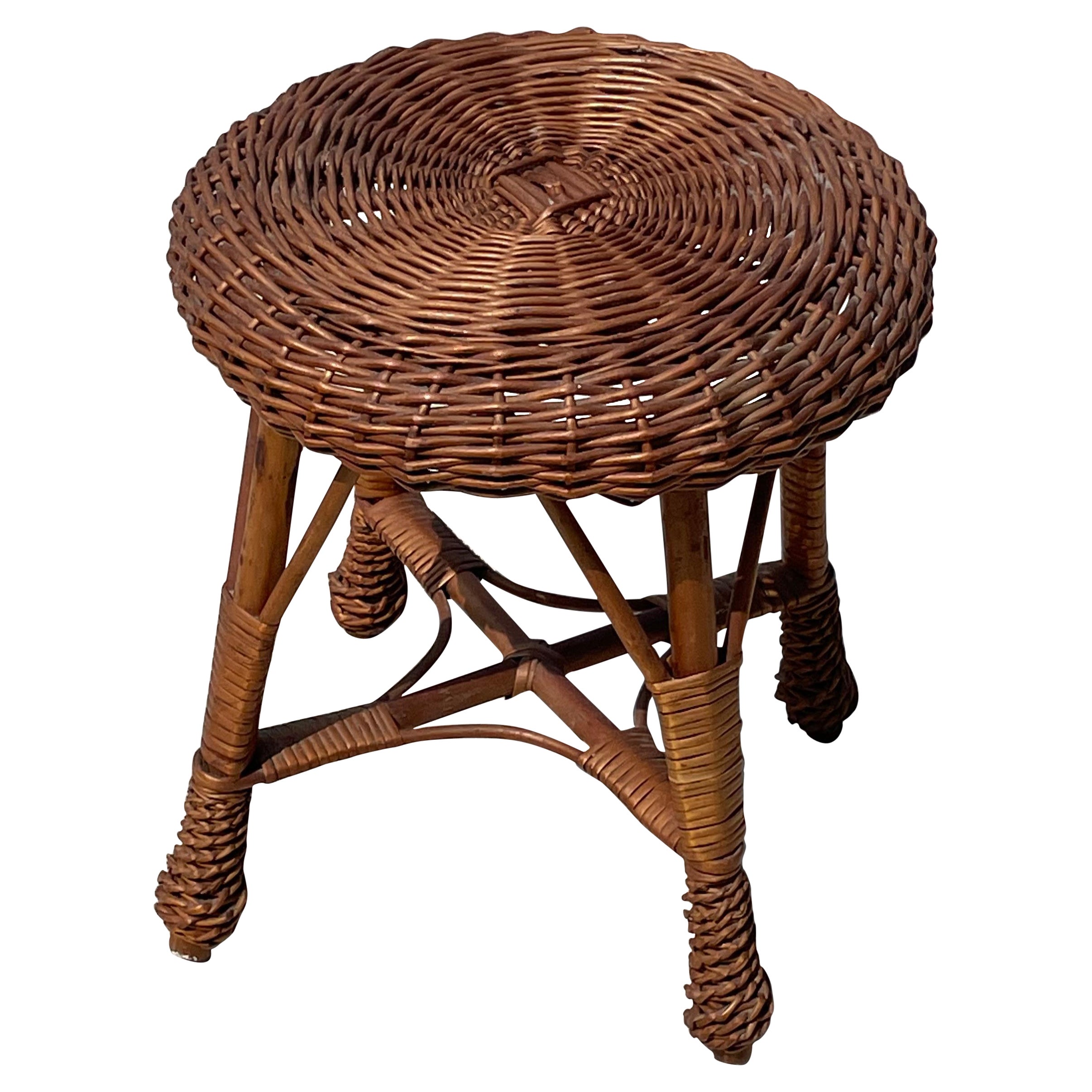 Hocker aus Bambus und Korbweide, im Stil von Tony Paul und Franco Albini