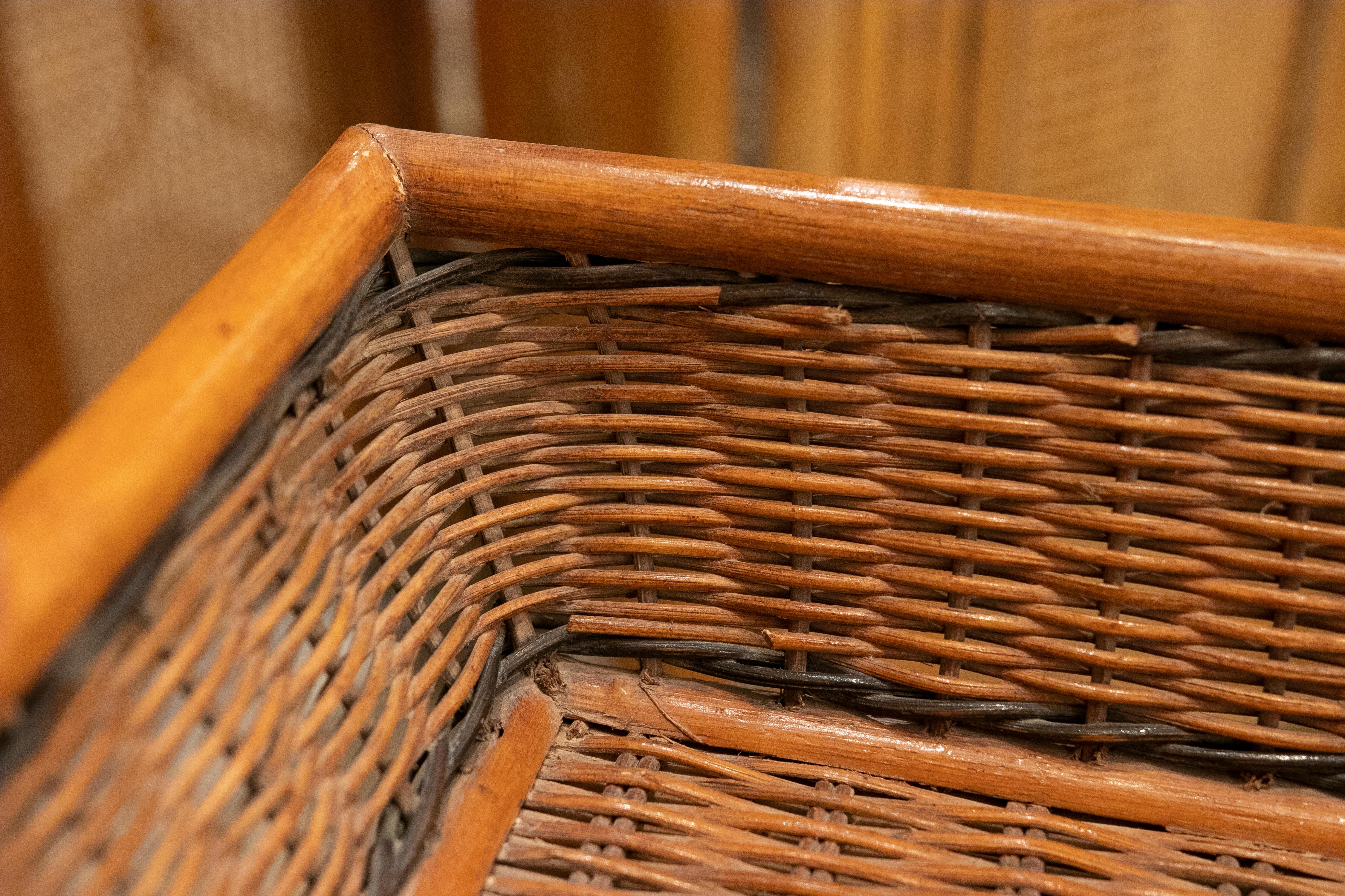 Bamboo and Wicker Tray with Handmade Iron Base For Sale 8