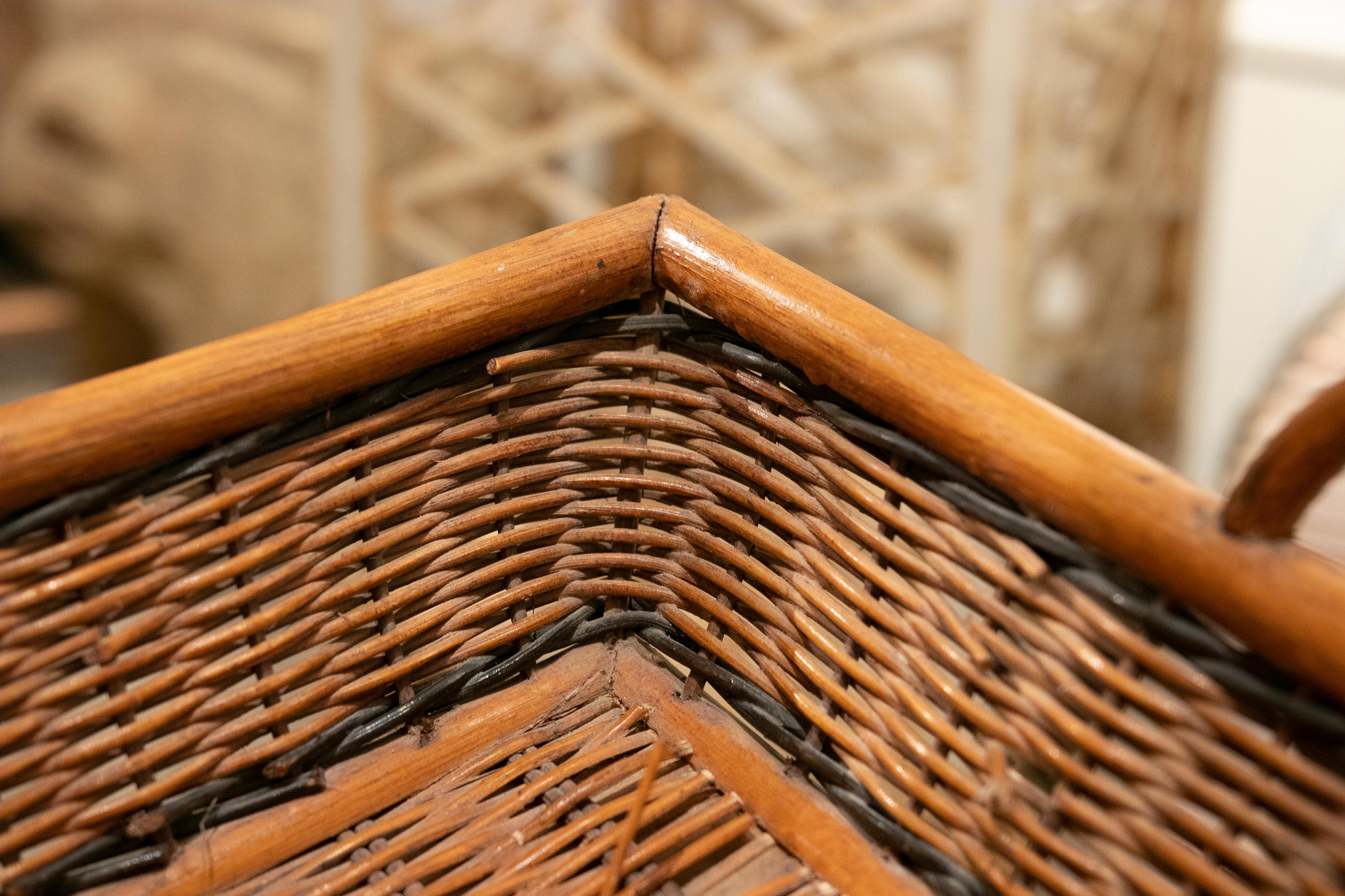 Bamboo and Wicker Tray with Handmade Iron Base For Sale 5