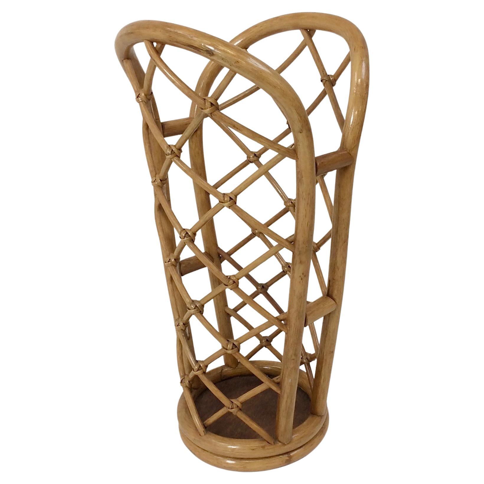 Bamboo and Wicker Umbrella Stand, circa 1970, Italy For Sale