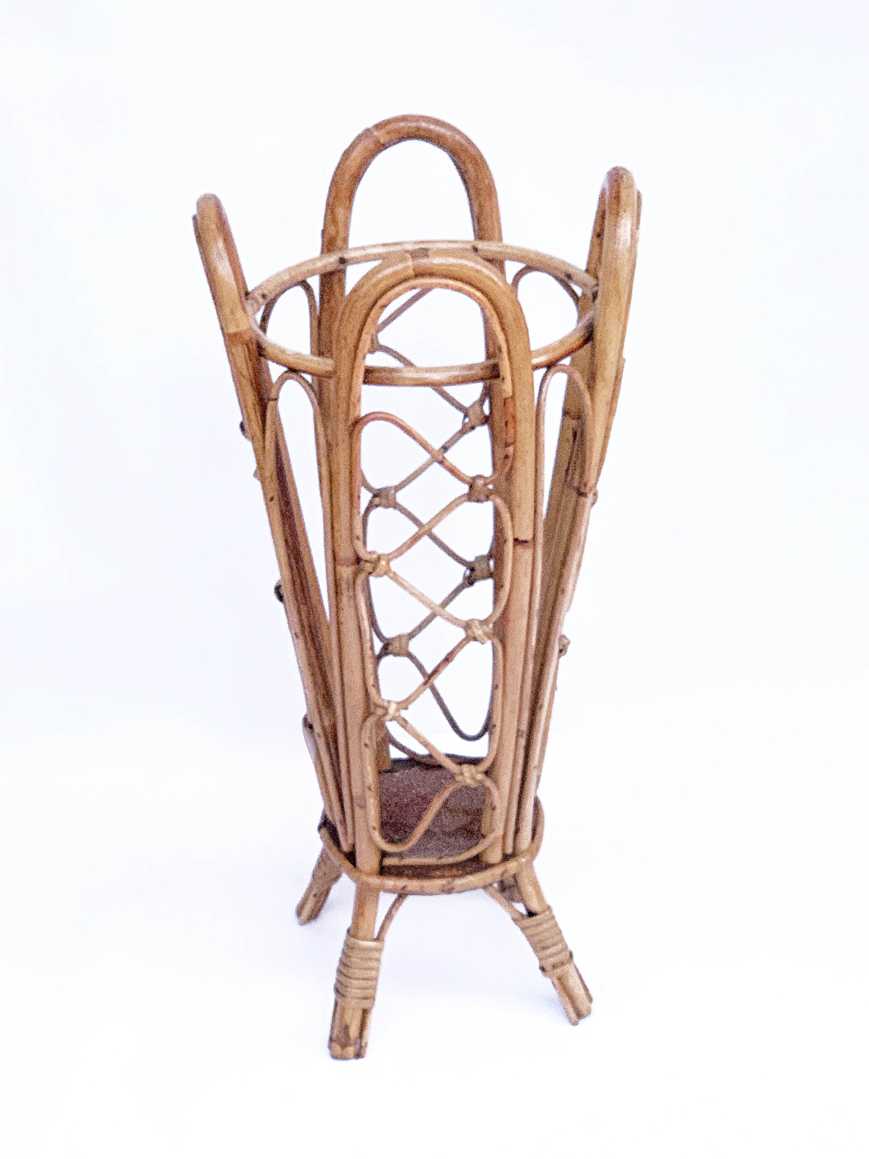 Mid-Century Modern Bamboo and Wicker Umbrella Stand in the Style of Franco Albini, Italy, 1960s For Sale