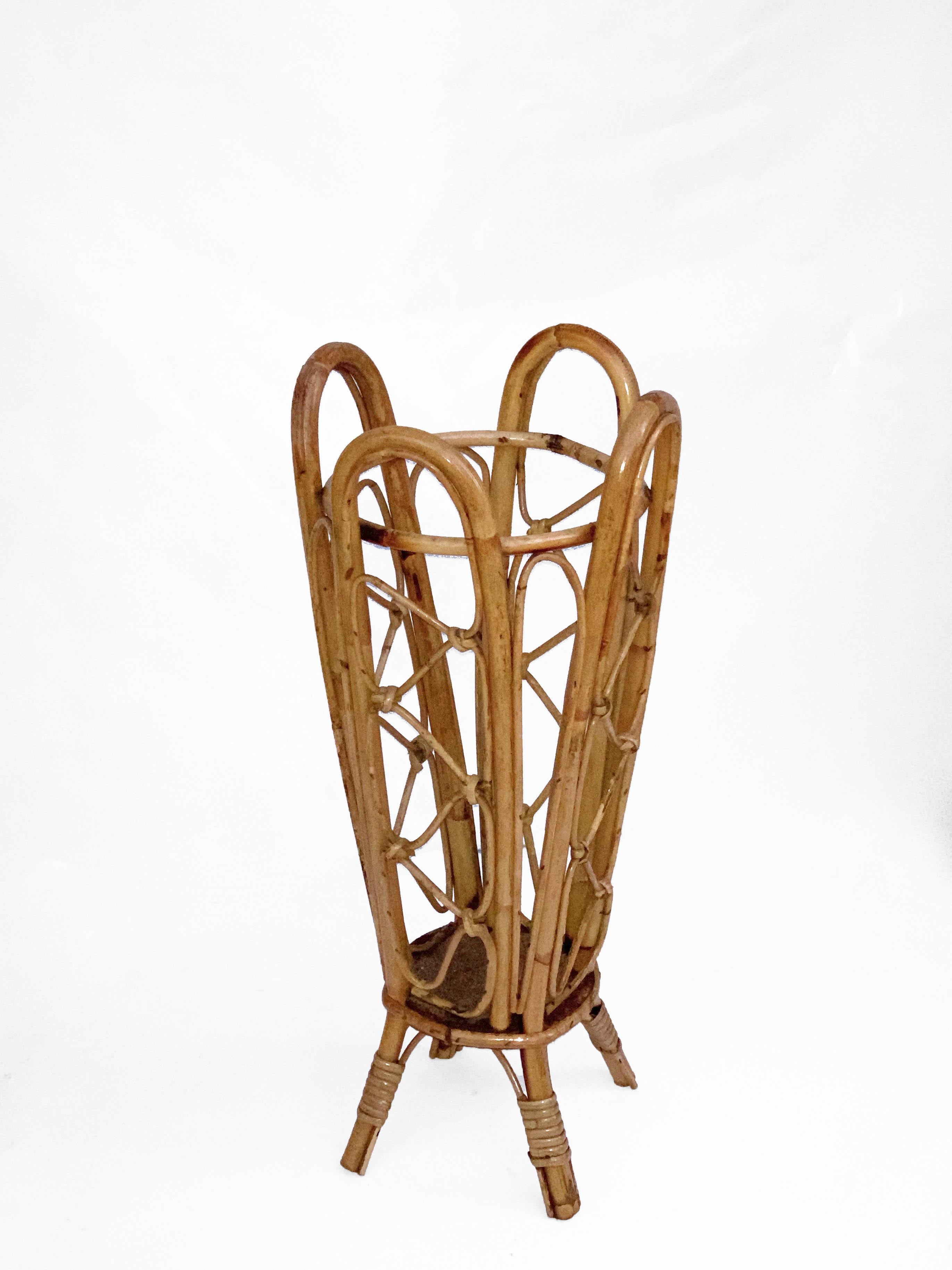 20th Century Bamboo and Wicker Umbrella Stand in the Style of Franco Albini, Italy, 1960s For Sale