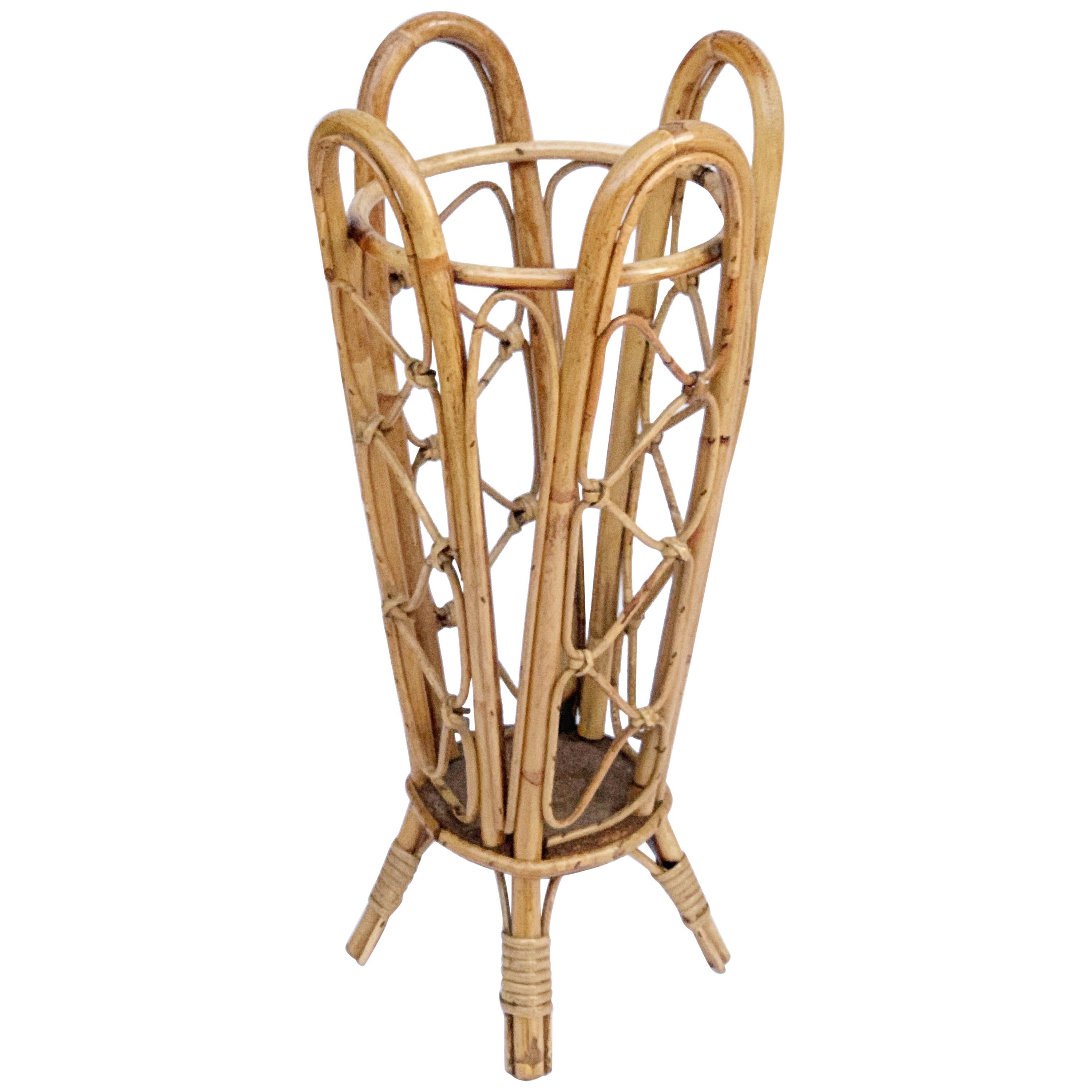 Bamboo and Wicker Umbrella Stand in the Style of Franco Albini, Italy, 1960s For Sale