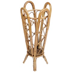 Bamboo and Wicker Umbrella Stand in the Style of Franco Albini, Italy, 1960s
