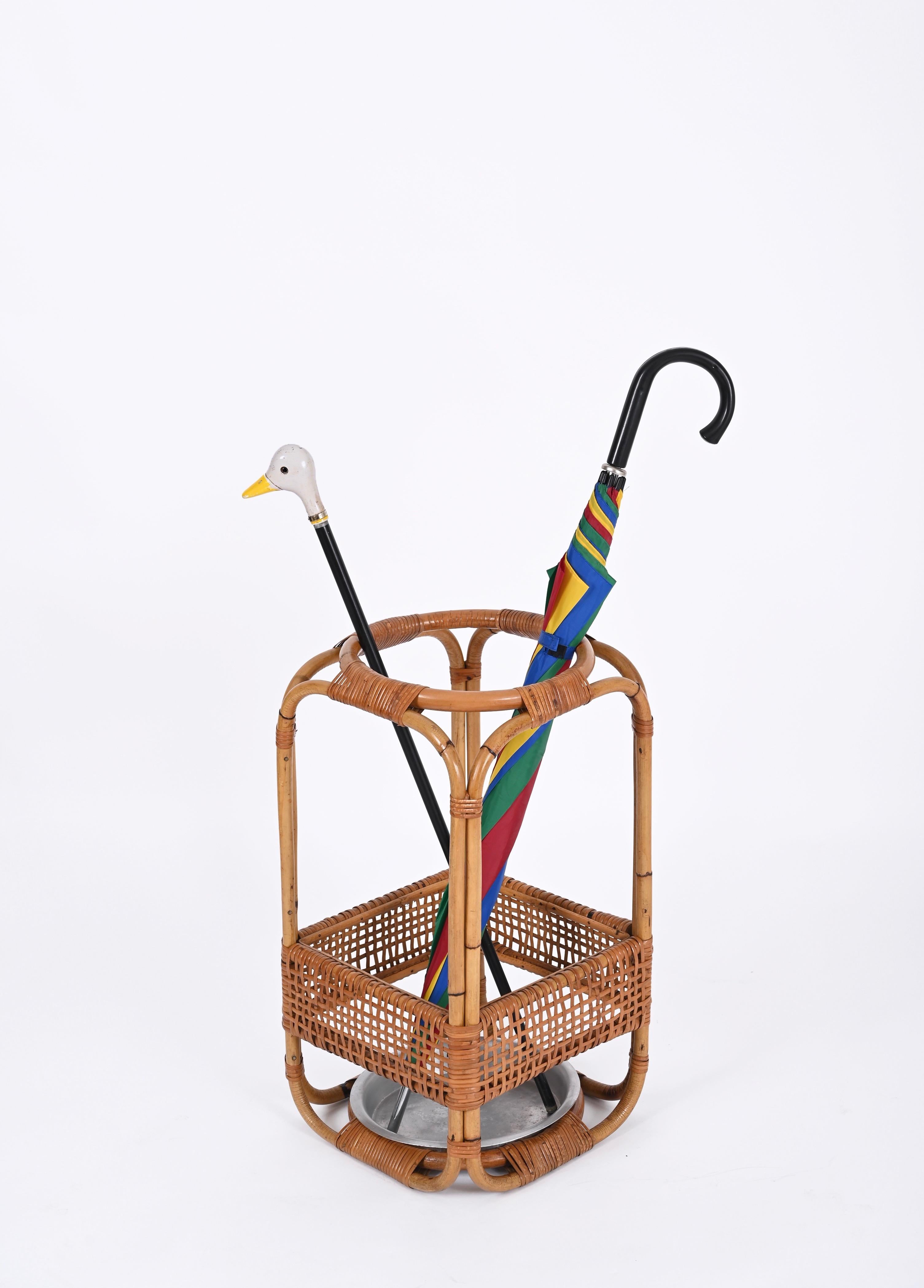 Bamboo and Wicker Umbrella Stand in the Style of Franco Albini, Italy, 1960s For Sale 4