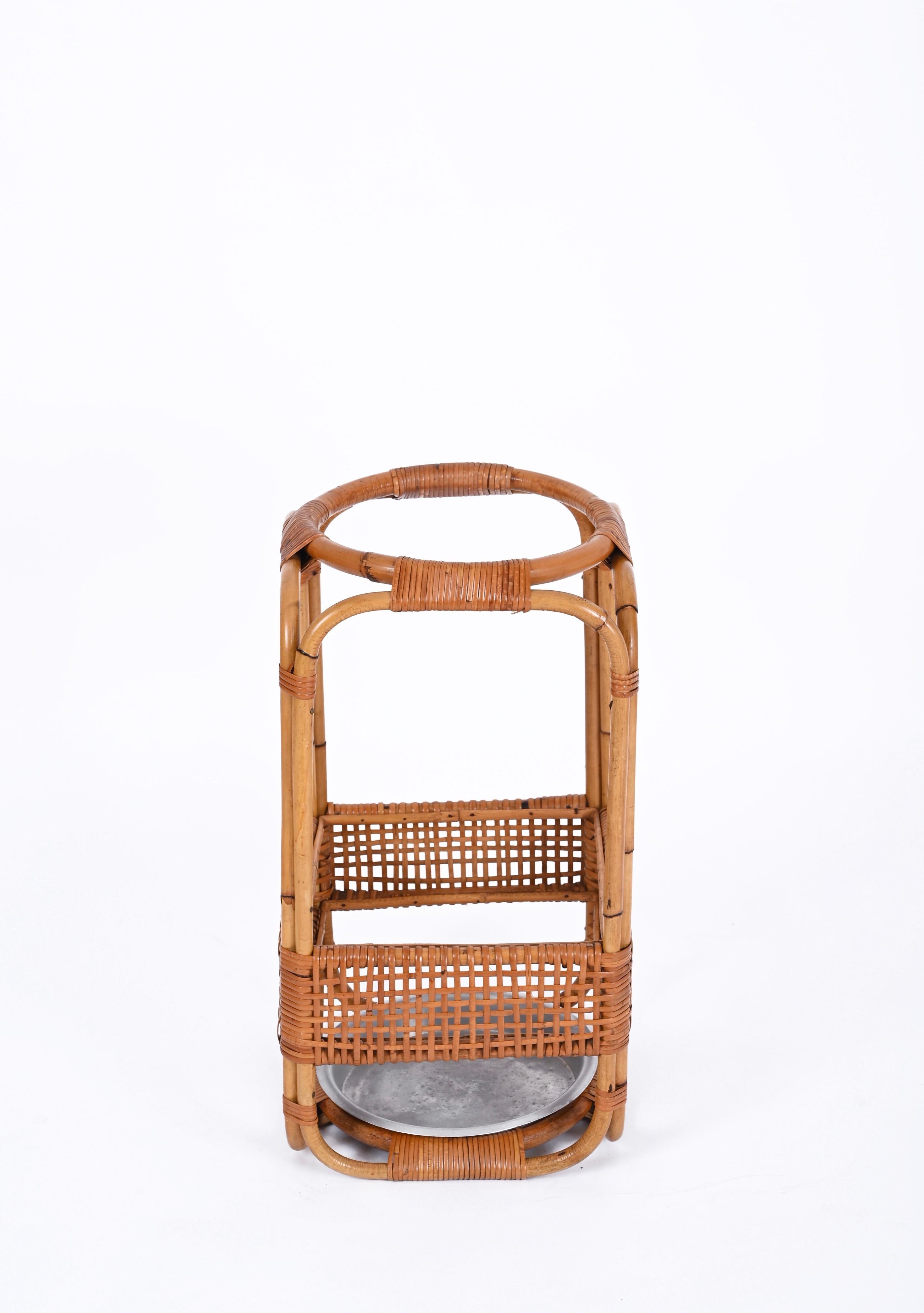 Bamboo and Wicker Umbrella Stand in the Style of Franco Albini, Italy, 1960s For Sale 5