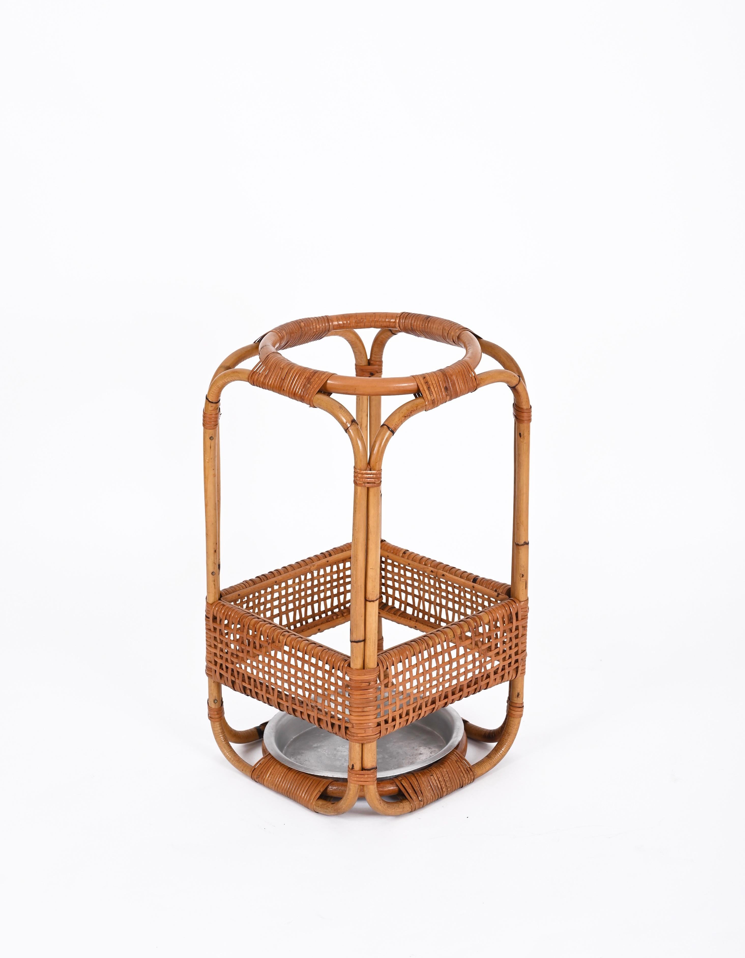 Bamboo and Wicker Umbrella Stand in the Style of Franco Albini, Italy, 1960s For Sale 11
