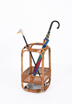 Bamboo and Wicker Umbrella Stand in the Style of Franco Albini, Italy, 1960s