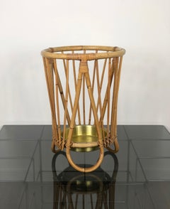 Bamboo and Wicker Umbrella Stand in the Style of Franco Albini, Italy, 1960s
