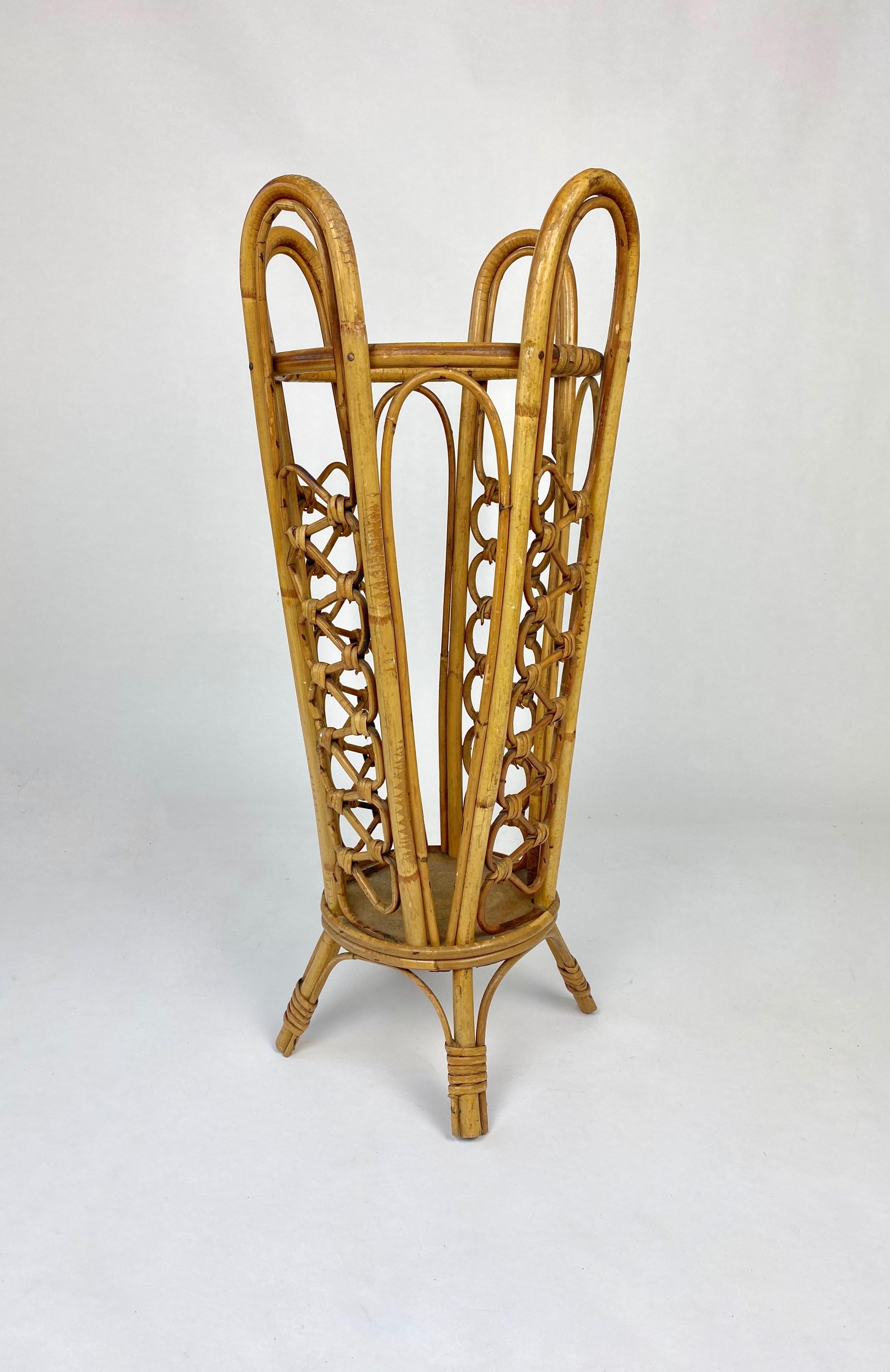 Bamboo and wicker umbrella stand in the style of Franco Albini, Italy, 1960s.