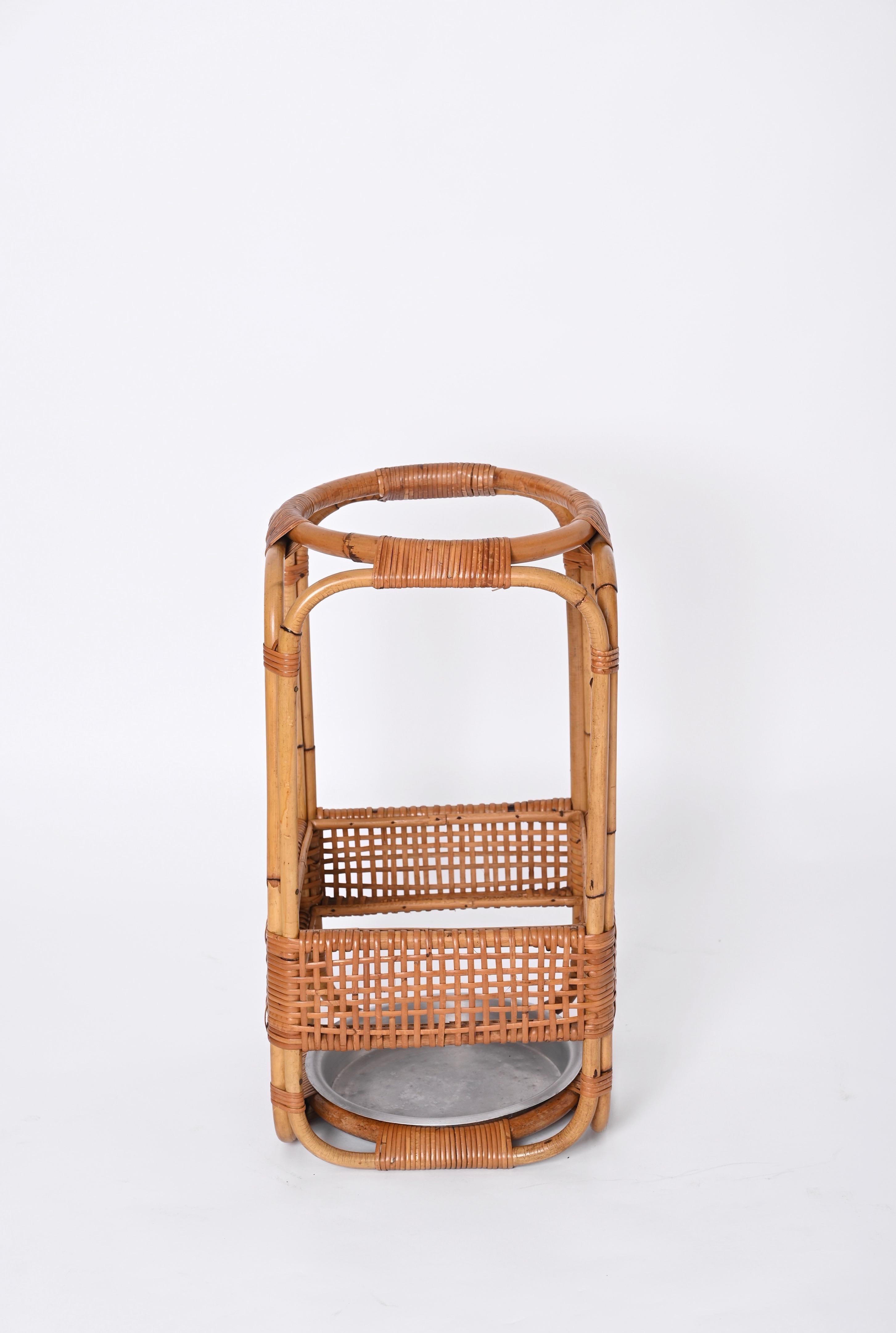 Bamboo and Wicker Umbrella Stand in the Style of Franco Albini, Italy, 1960s In Good Condition For Sale In Roma, IT